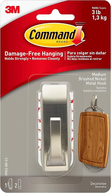 Command MR02-BN Modern Reflections Metal, Medium, Brushed Nickel, 1-Hook (MR02-BN-ES)