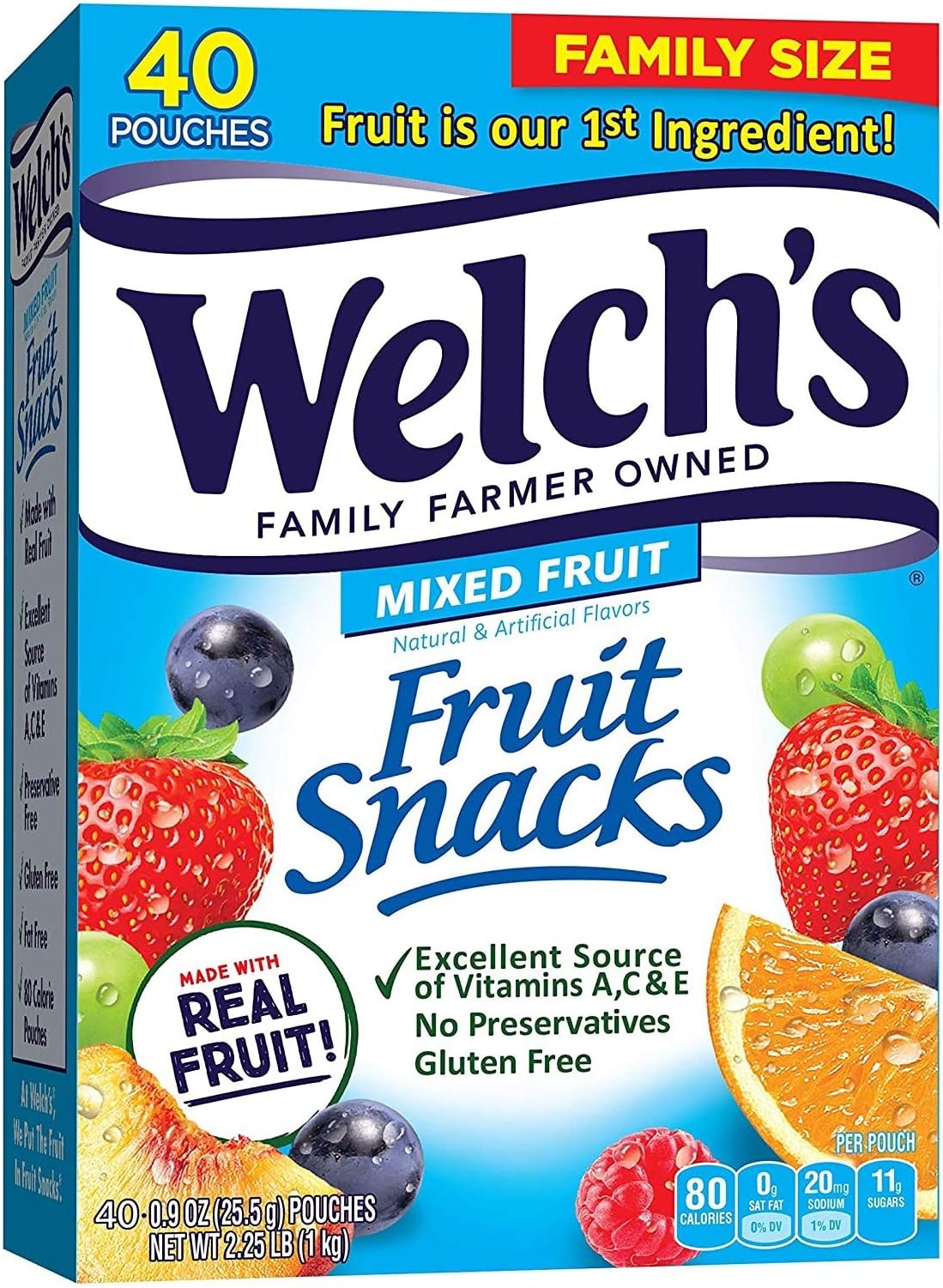 2 Set of 40 pack Welch’s Fruit Snacks, Mixed Fruit, Gluten Free, Bulk Pack, 0.9 oz Individual Single Serve Bags (#One Pack), 2 Set of 40 Pack 0.9 Ounce