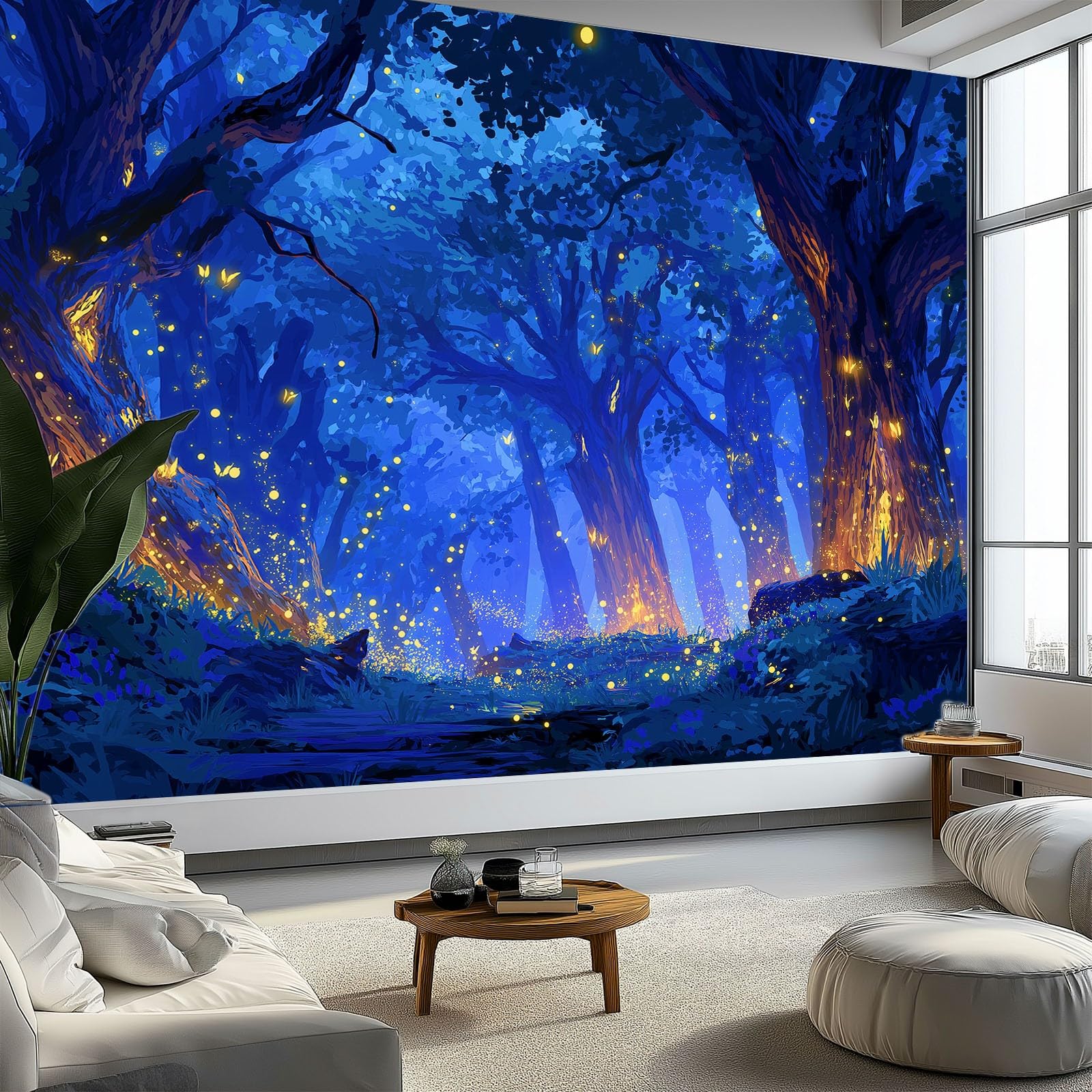 Fototapeta efekt 3D tajemniczy fantazyjny las świetliki, niebiesko-fioletowy tapeta z włókniny 250 x 175 cm (szer. x wys.) - dekoracyjne malowidła ścienne do salonu i sypialni