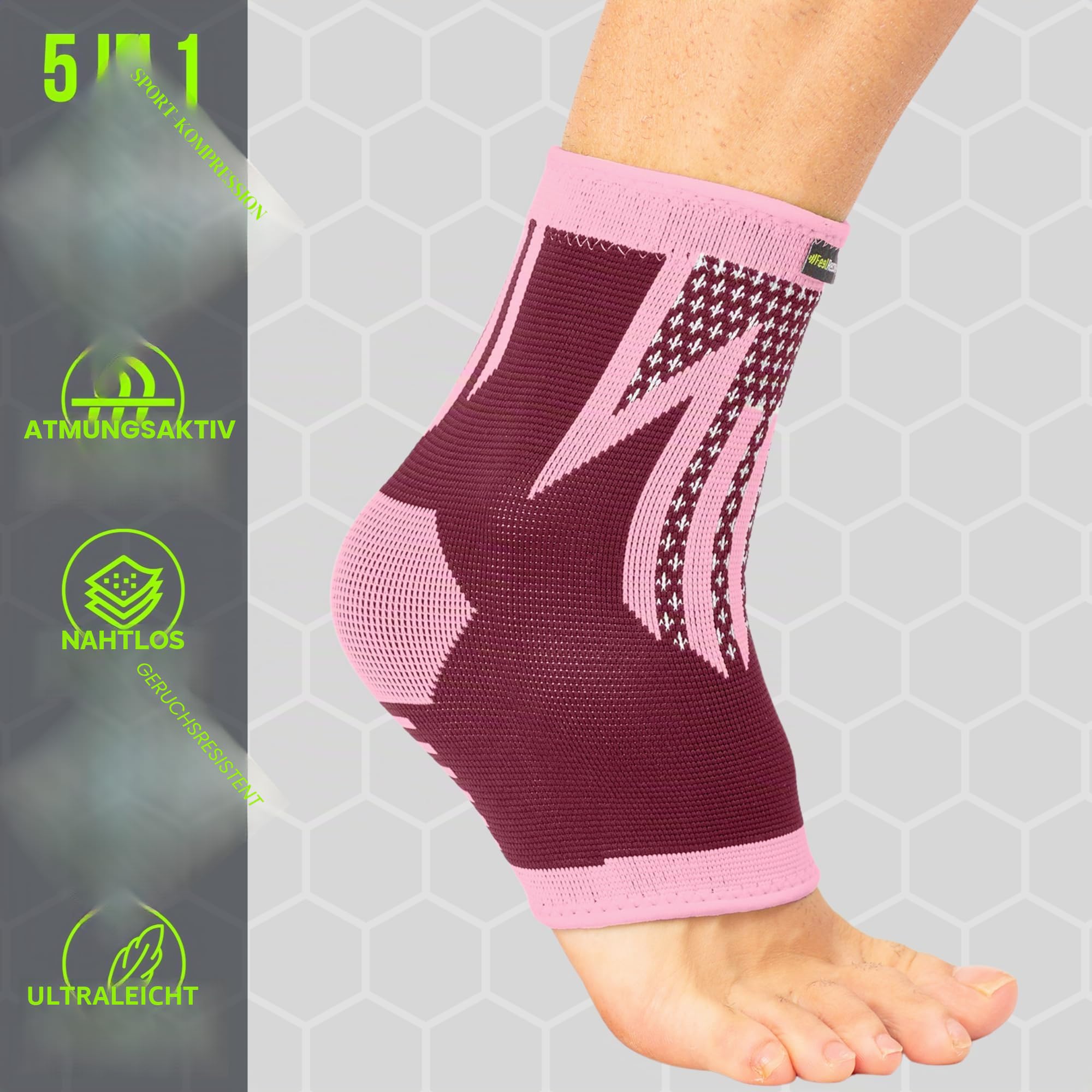 2 Stück Fußbandage für Herren & Damen - Knöchelbandage Sport für Laufen, Fußball, Joggen - Sprunggelenkbandage für Achillessehne, Bänderriss, Plantarfasziitis - Atmungsaktiv & Rutschfest XL, Bordeaux