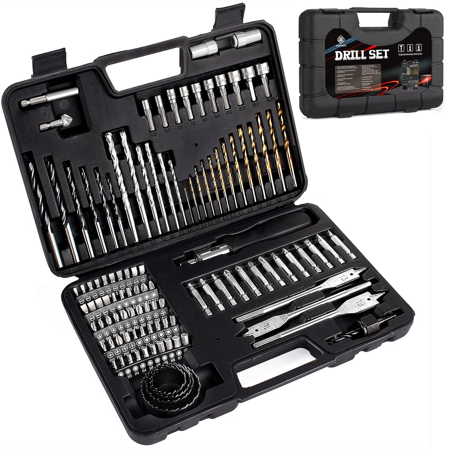 Combination Drill Bit Set, 111Pcs Drill Bit Sets Includes HSS titanium