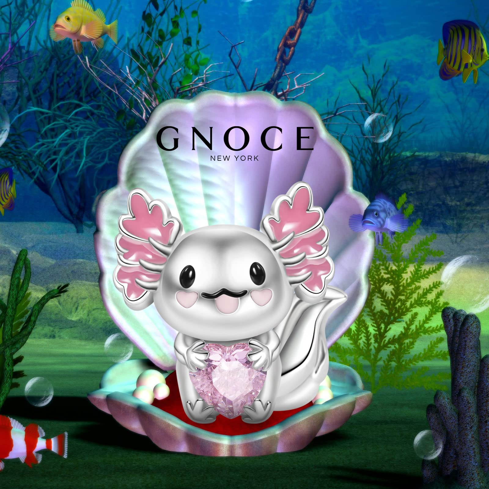 GNOCE Ciondolo a forma di cuore Axolotl messicano, in argento Sterling, adatto per braccialetto/collana per donne, ragazze, mogli, figlie