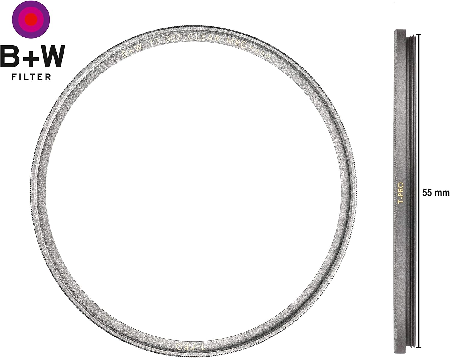 B + W Clear Protection Filter for Camera Lens – Ultra Slim Titan Mount (T-PRO), 007, HTC, 16 Layers Multi-Resistant and Nano Coating, Photography Filter, 55 mm