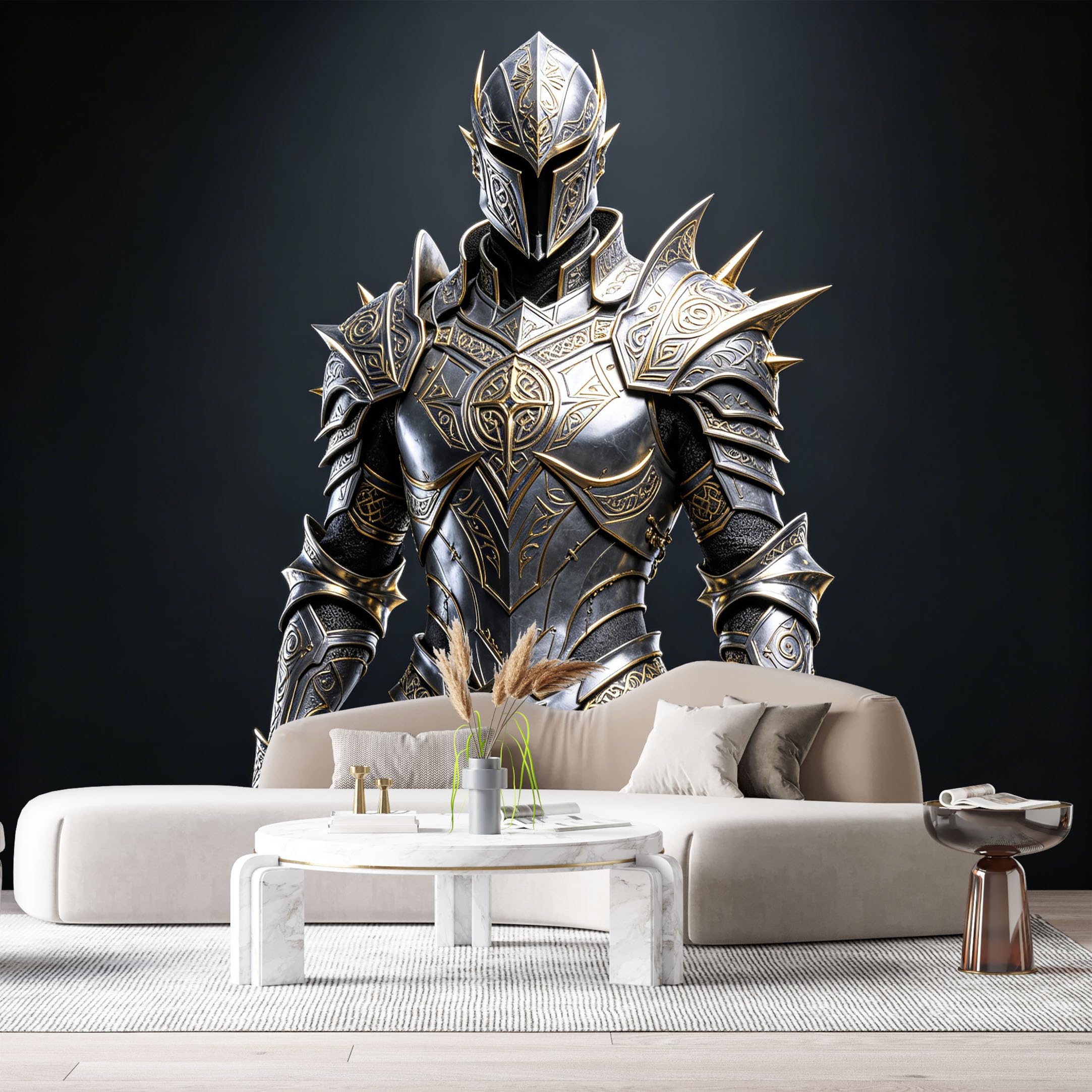 Custom Size Wall Murals Medieval Knight Armor Neoclassical Metallic Texture 3D Trompe L'Oeil SelfAdhesive Wall Fabric Removable Large Wallpaper for Photo Living Room