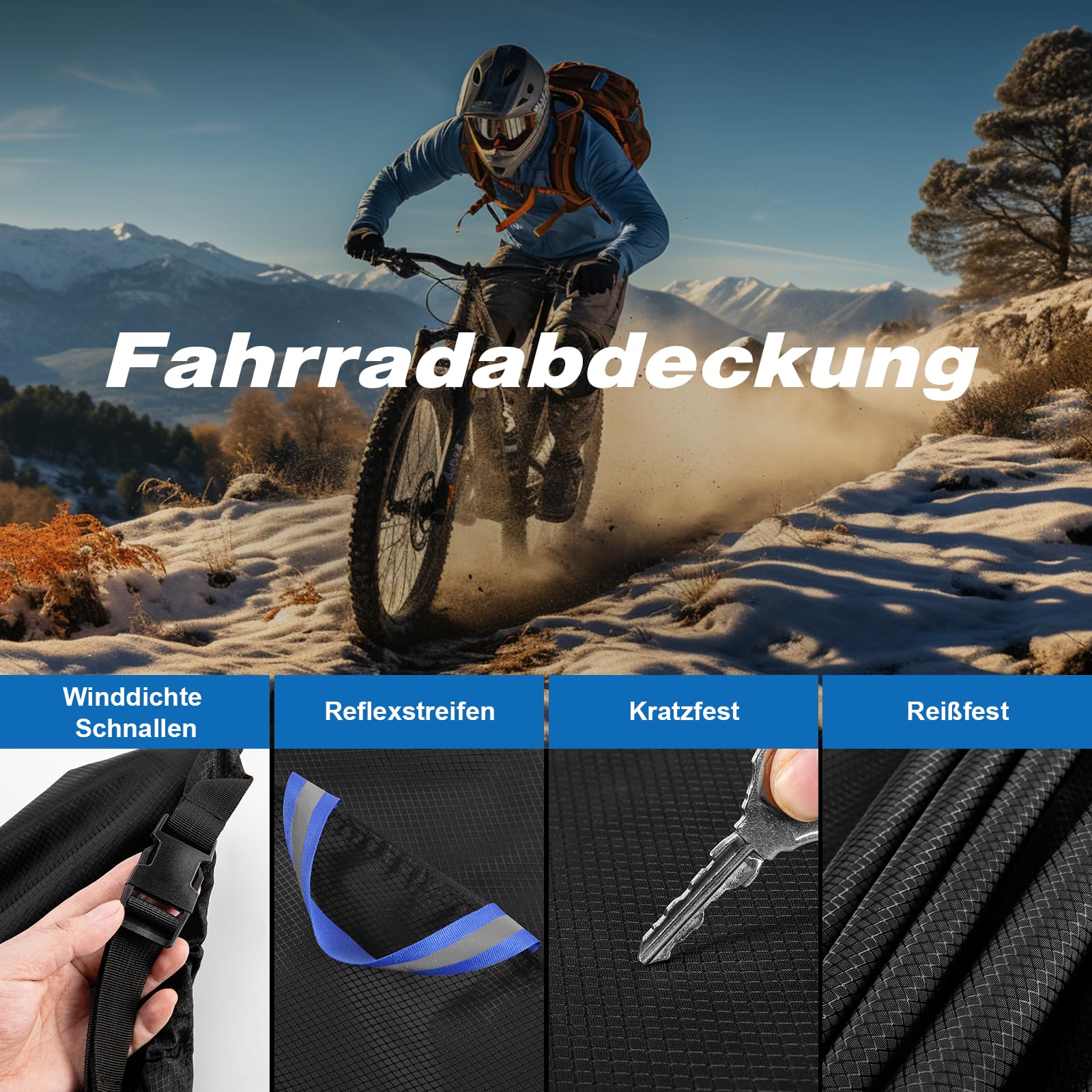 Fahrradabdeckung für 2 Fahrräder - 900D Fahrradschutzhülle PU-Beschichtung Außenbereich Wasserdicht & Strapazierfähig Fahrradplane mit 6M Elastisches Seil Passend für Fahrradträger am Auto