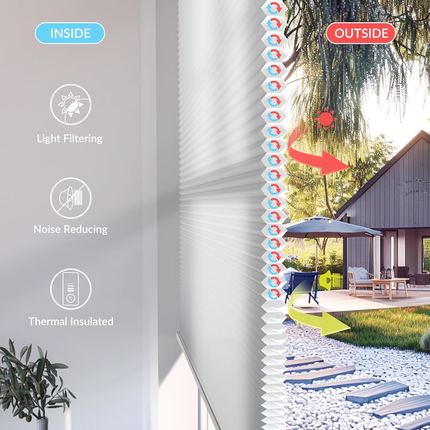 Boolegon No Drill Blinds for Indoor Windows Half Blackout Cellular Shades Cordless No Tools Honeycomb Pull Down Blinds Easy Install No Screws Cellular Shades for Door, Home, Brown