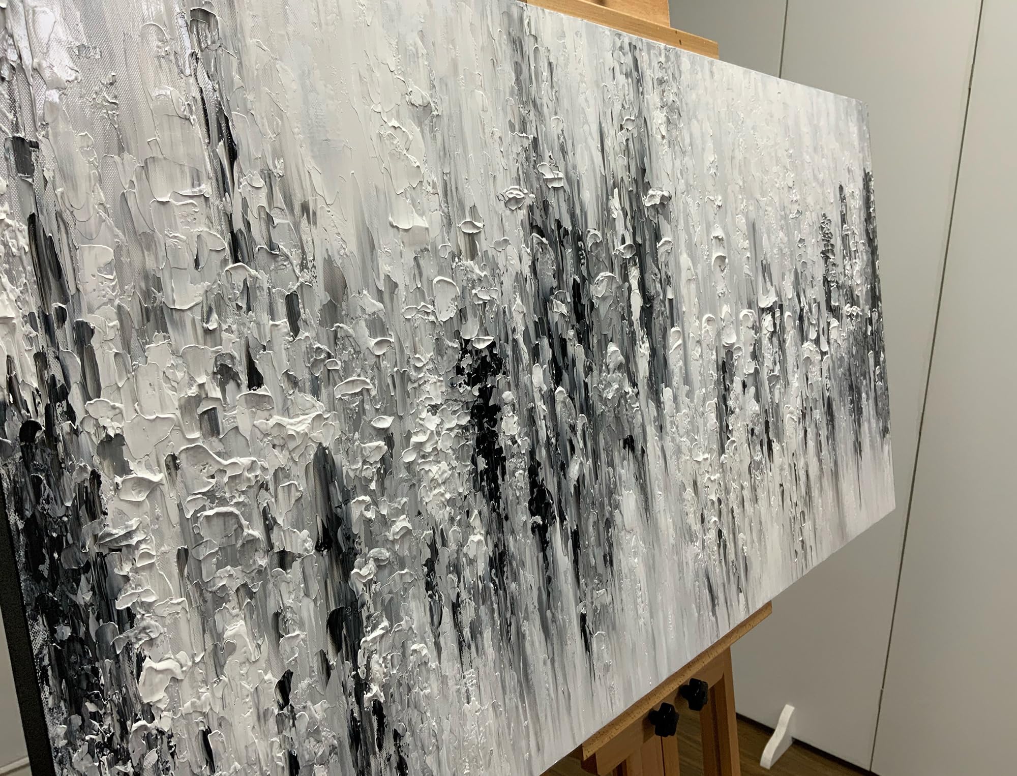V-inspire Art,Modern Abstract Hand Drawn Oil Paintings, 24x48 inches, Black and White Hand Drawn Design, Acrylic Canvas with Wood Frame Wall Art Living room Bedroom decoration