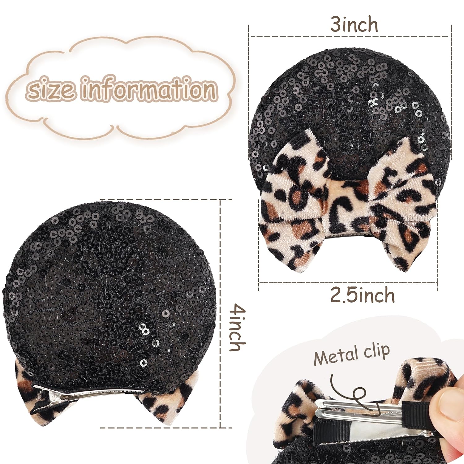 CellElection 8PCS Sequin Mouse Ears Hair Clips Glitter Hair Bows Cute Mice Ears Hair Clips Barrettes for Women Girls Hair Accessories for Costume Party Favor Christmas Decoration