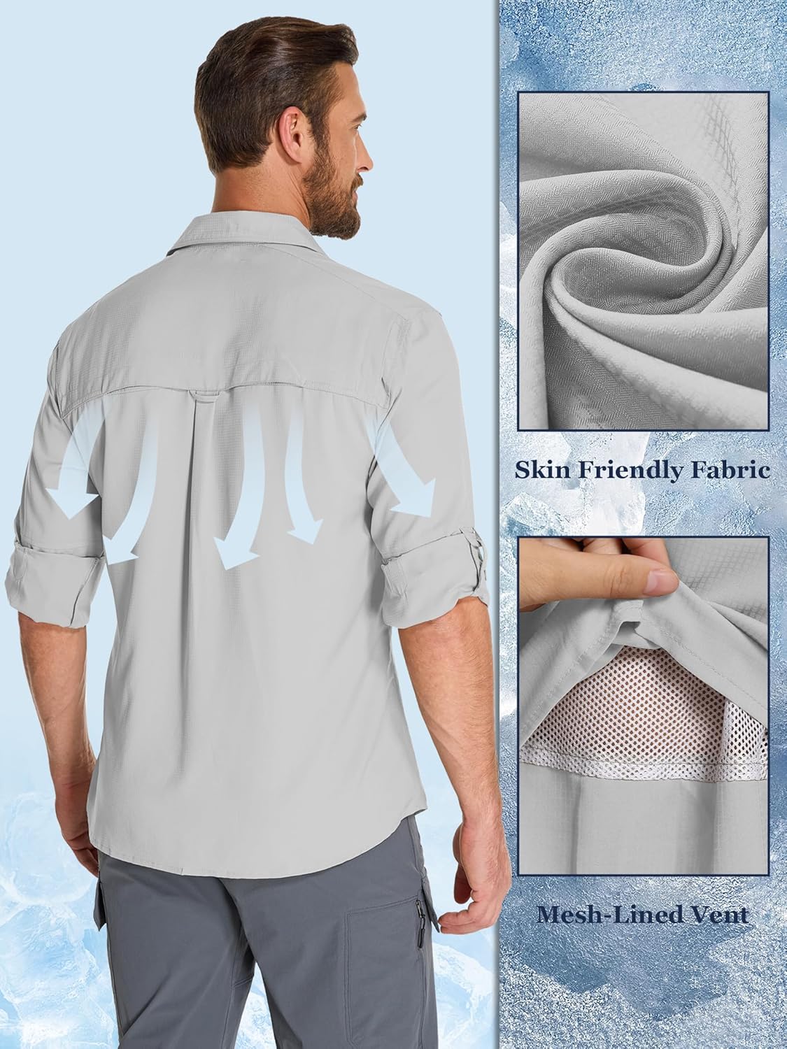 Mens Long Sleeve Sun Protection Shirts UPF 50+ UV Quick Dry Cooling Fishing Shirts for Safari Hiking Travel Camping - Image 3