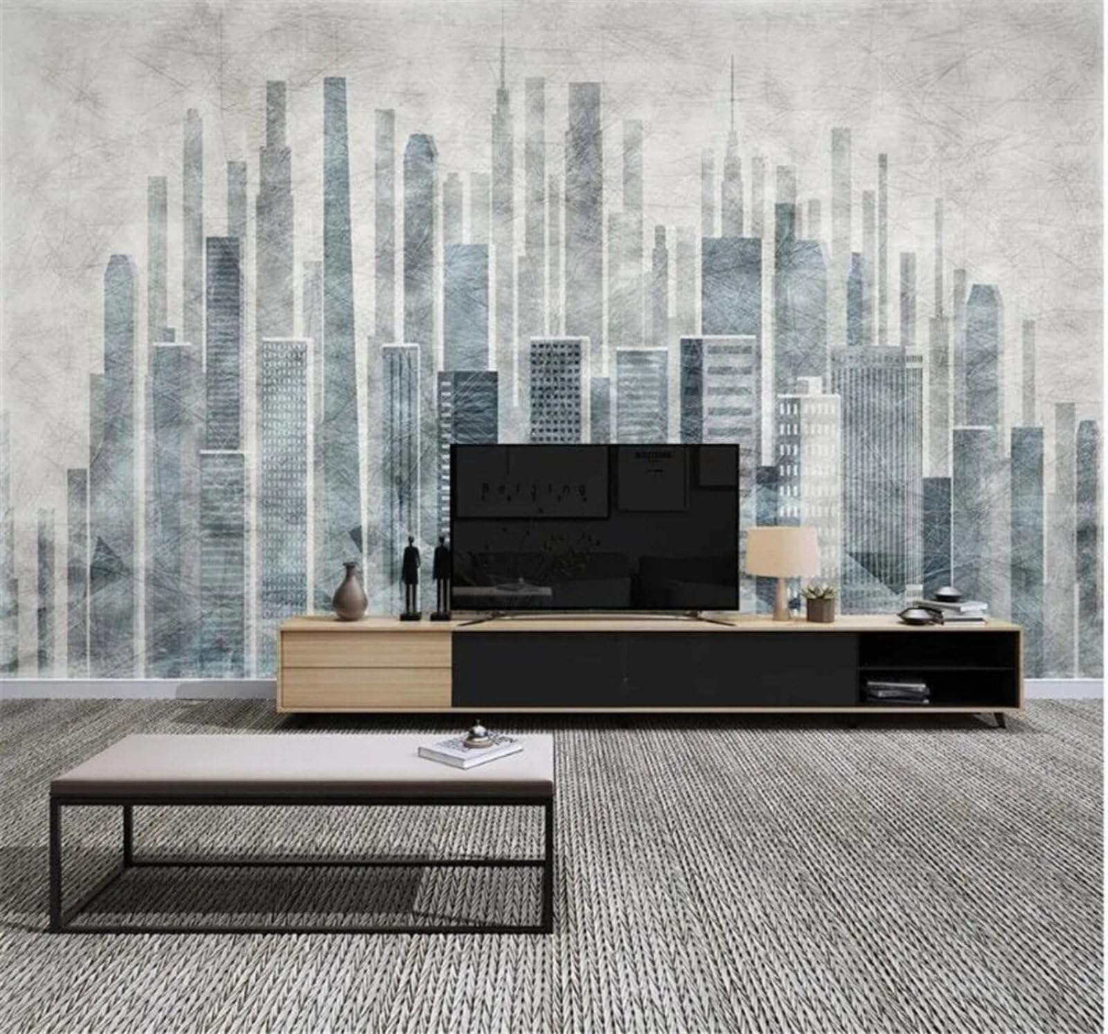Tzxztt Abstract Minimalist Retro City Architecture Modern 3D Wallpaper Premium Textured Silk Neutral Tones Material Ideal for Living Room Bedroom-200cm×140cm