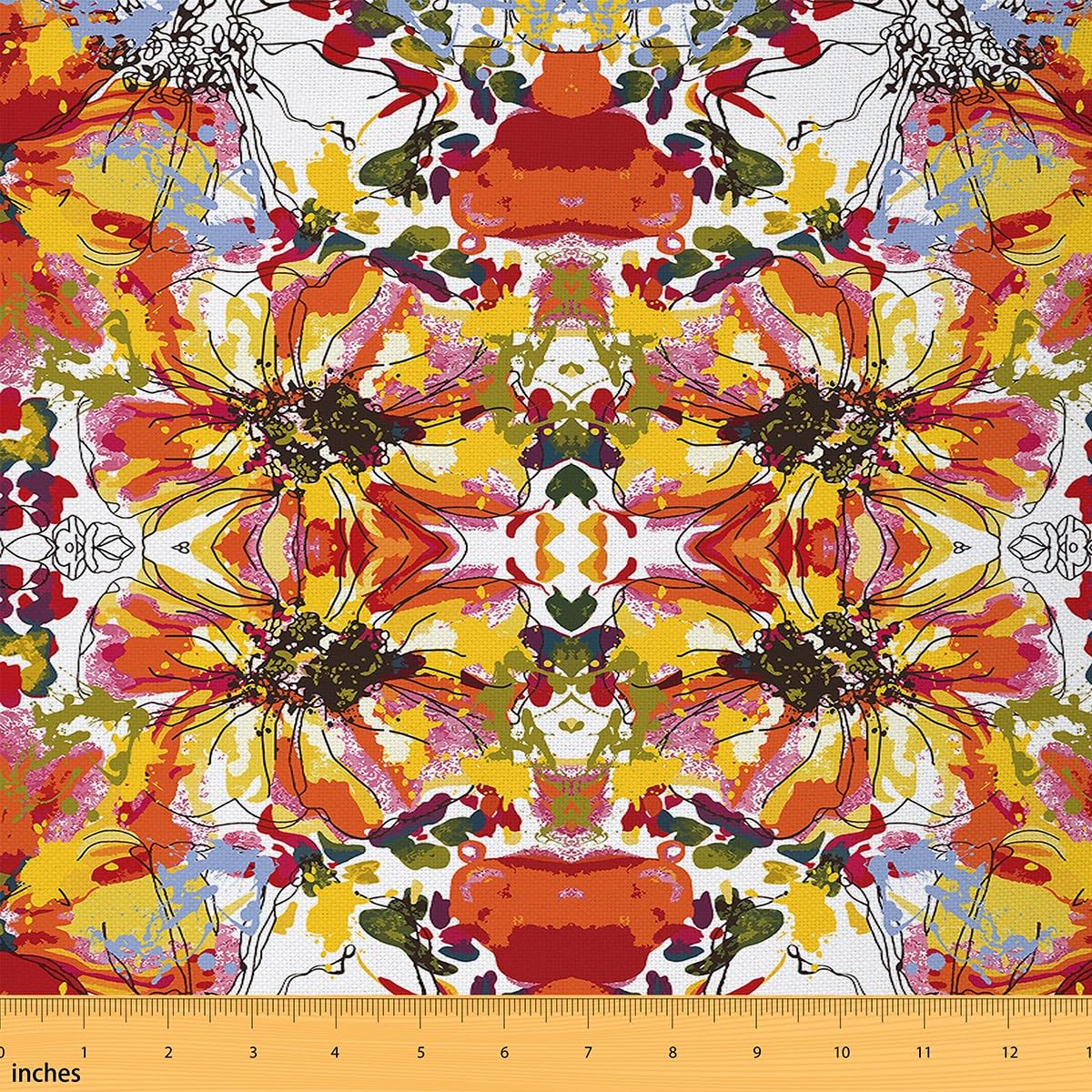 Floral Fabric by The Yard Colorful Bright Flower Upholstery Fabric for Chairs Sofa Kids Boys Girls Retro Orange Farmhouse Waterproof Outdoor Fabric DIY Fabric Bedroom 1 Yard (L92*W150cm)