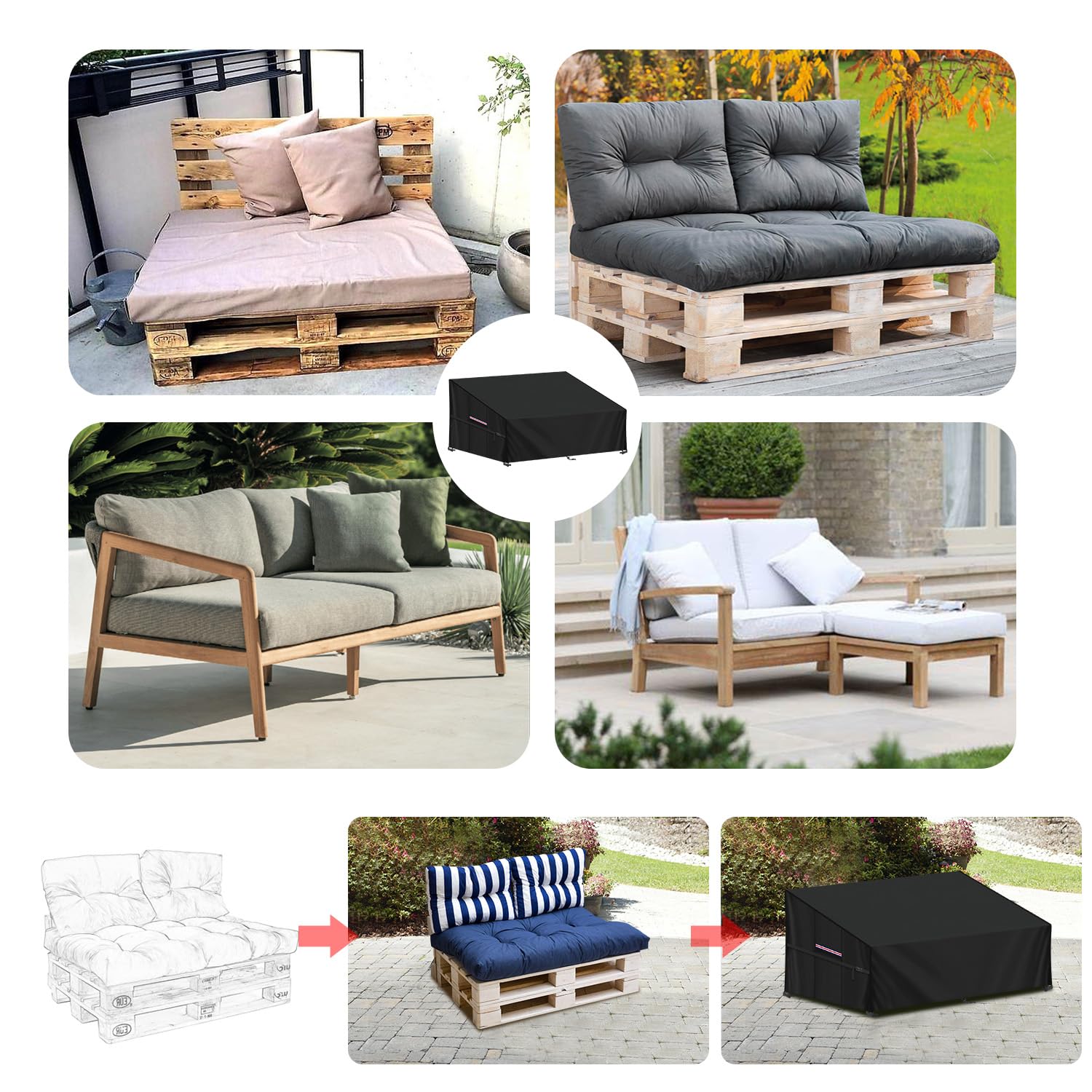 LAMUNI Housse Canapé Palette Imperméable 138x99x80/40cm