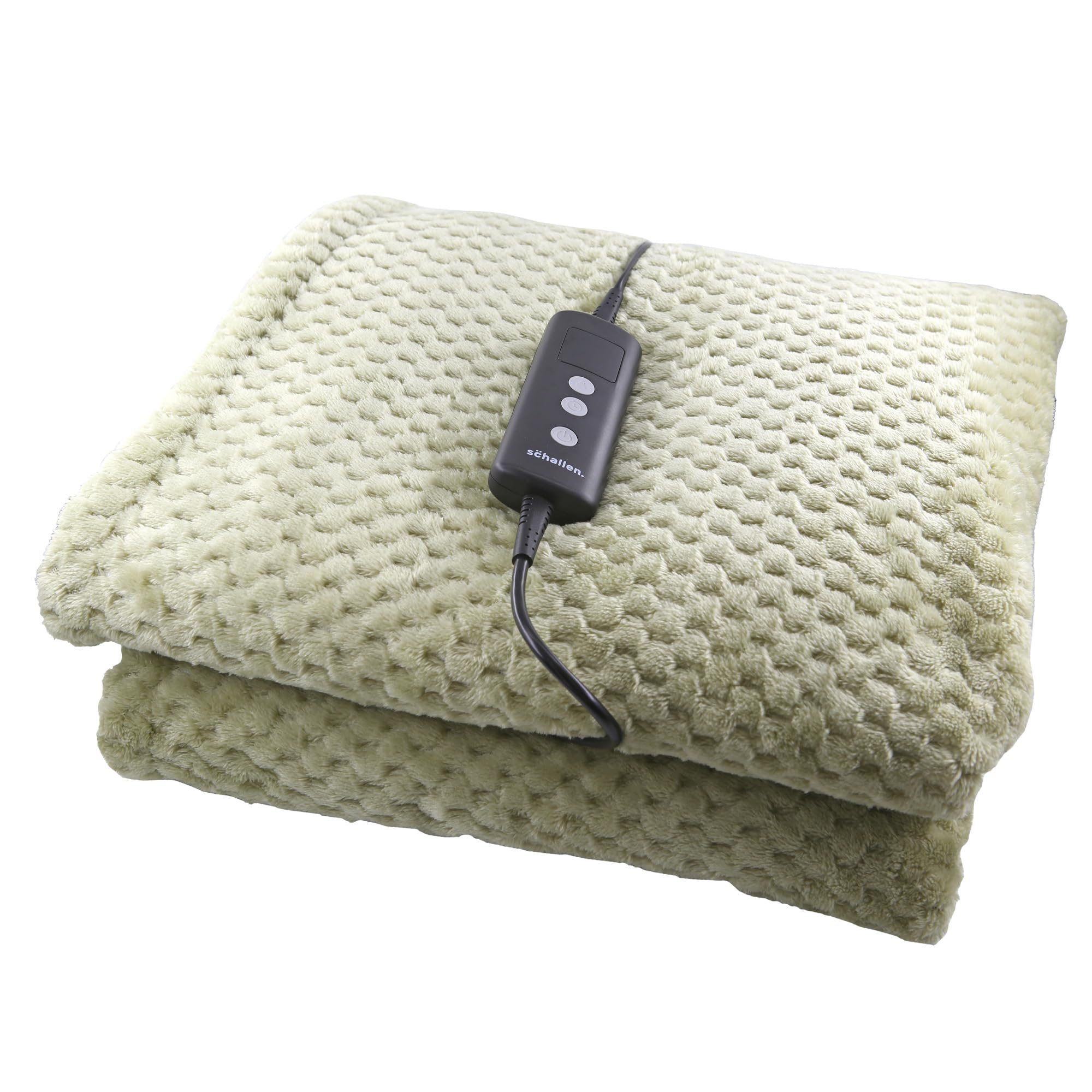 Schallen Waffle Soft Fleece Heated Electric Throw Over Blanket Honeycomb Overblanket with Timer and 10 Heat Settings for Sofa and Bed | Machine Washable | Large 160 x 120cm (Khaki | Sage Green)