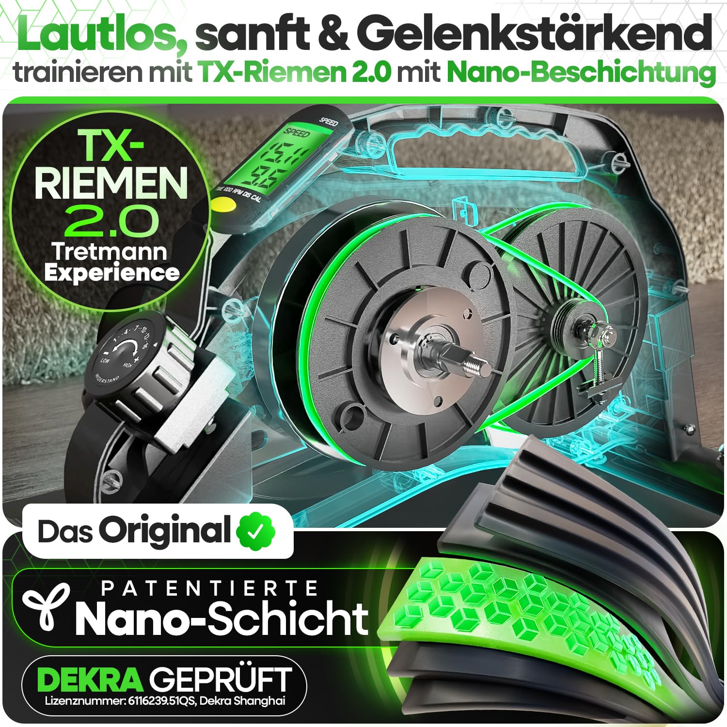 Tretmann Pedaltrainer Pro Set [Das Orginal] extra Leise & gelenkschonend + Anti-Rutsch-Matte & Befestigungsband -DEKRA Geprüft- Beintrainer für Senioren Heimtrainer senioren Mini Bike tischfahrrad