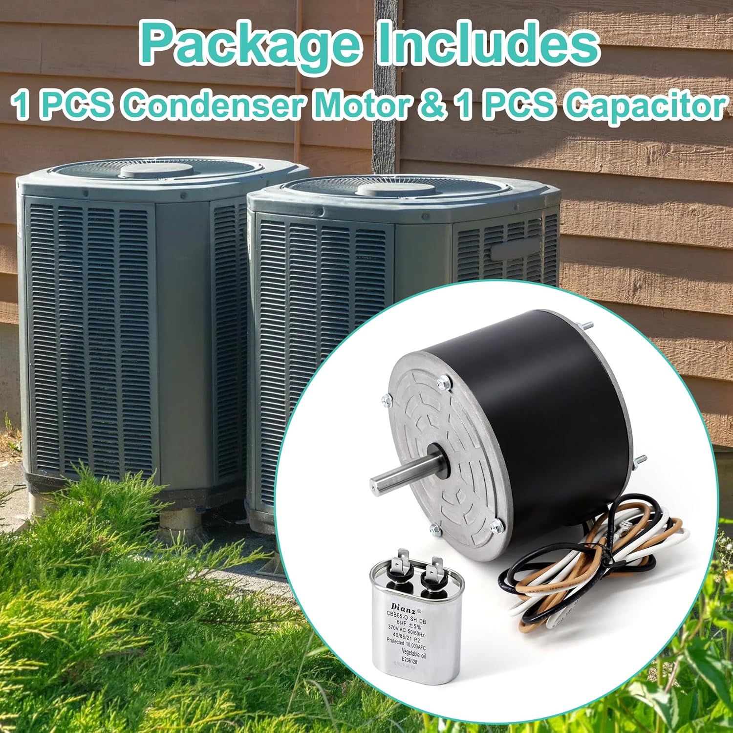 Condenser Fan Motor for Carrier 5KCP39EGS070S, 5KCP39EGY823S, Genteq GE3905, Bryant Payne HC39GE236, HC39GE237, Dayton 6DLL0, 1/4HP 1100 RPM Condenser Motor Replacement with Capacitor