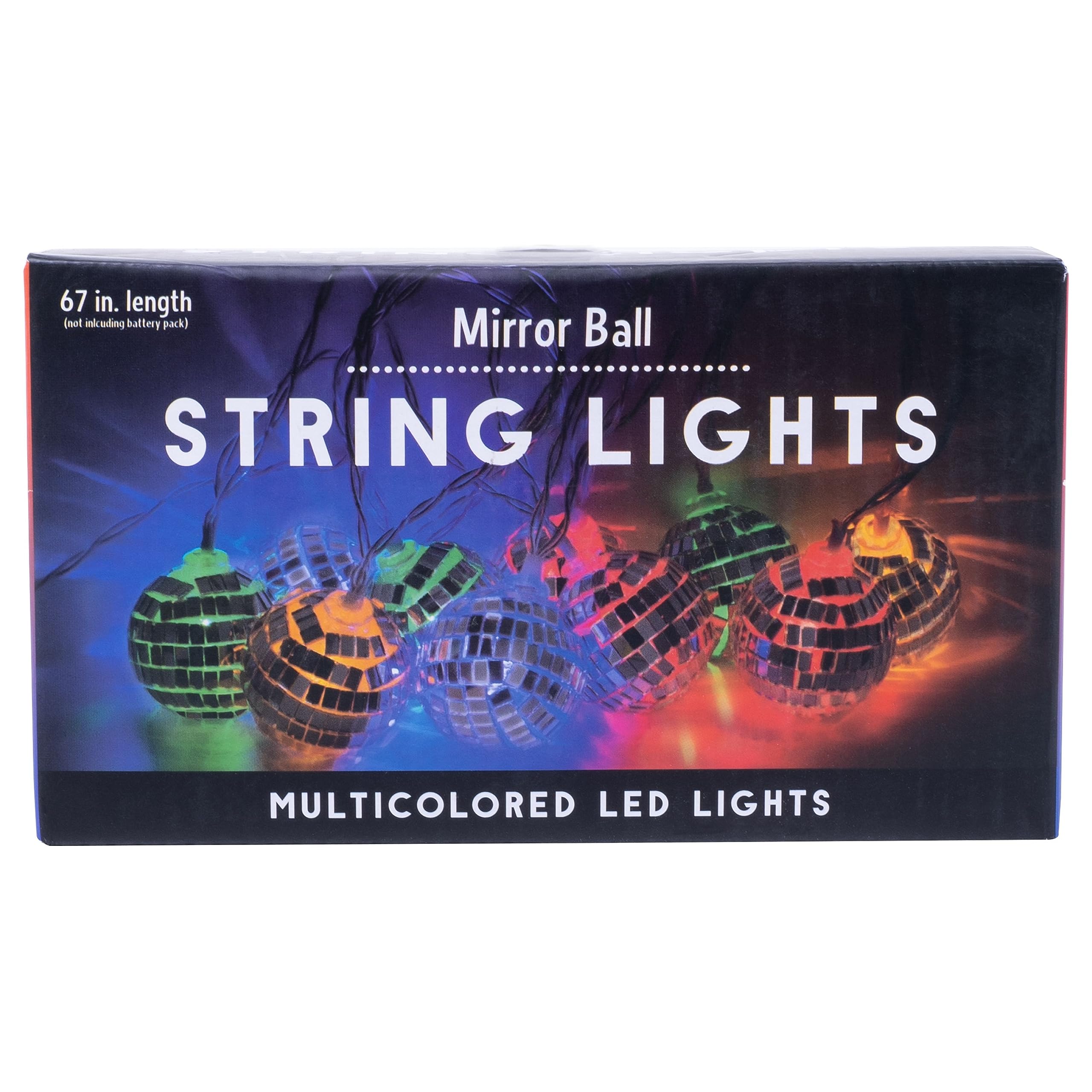 Fizz Creations Disco Mirror Ball String Lights. 67 Inch Length of Dazzling Mirror Balls. Includes 10 Vibrant Multi-Colored LED Lights. Battery Operated. Disco Party Decorations.