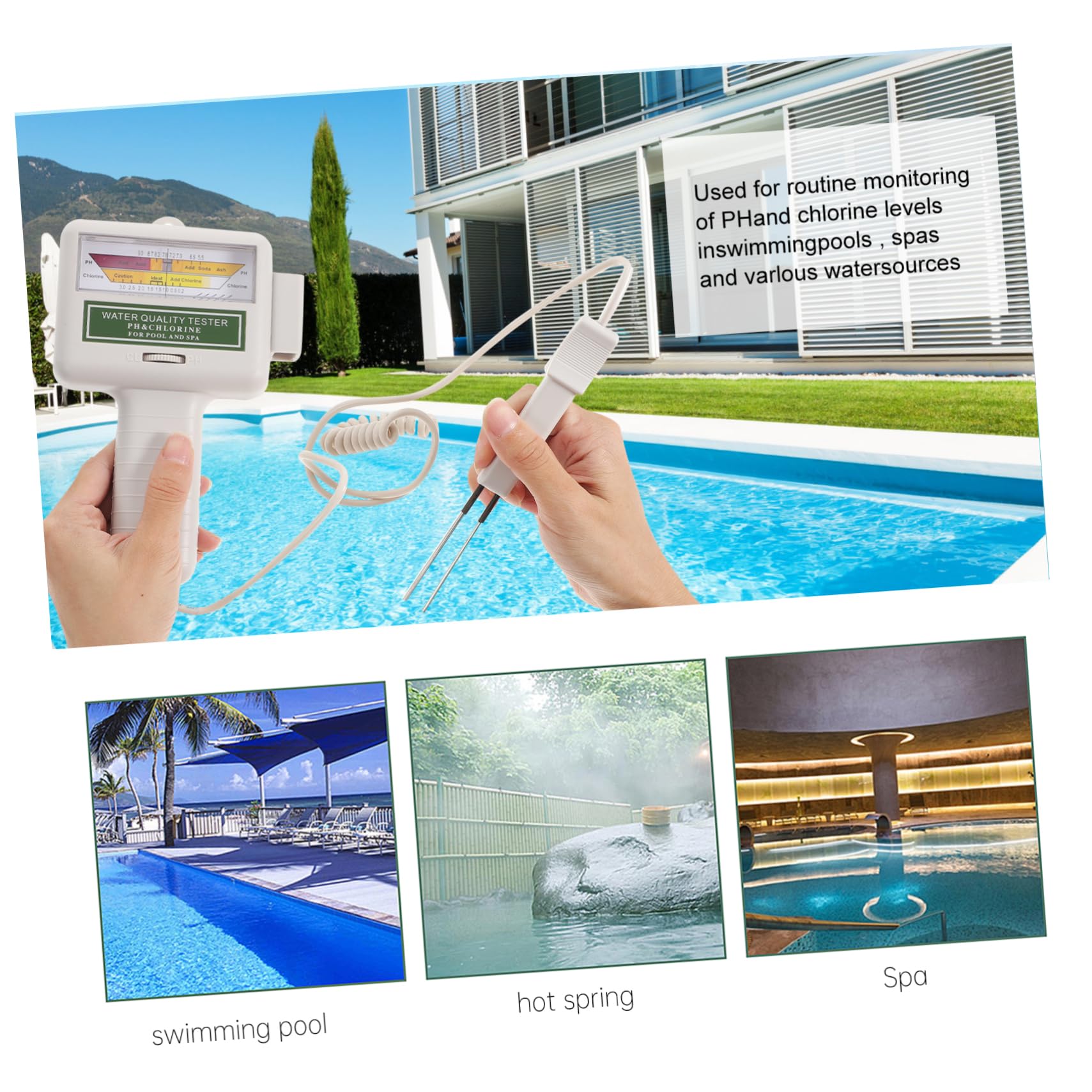 Kit Medidor de Cloro y Ph para Piscinas Resultados Instantáneos, Medidor de Calidad del Agua Portátil de Pvc, Herramienta Práctica para Análisis Rápido
