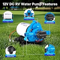 Vista 3 de Heuyrao Bomba de agua para caravana de 12 V CC, silenciosa, 4.0 GPM 45 PSI, diafragma autocebante de 3 cámaras, bomba de presión de agua dulce