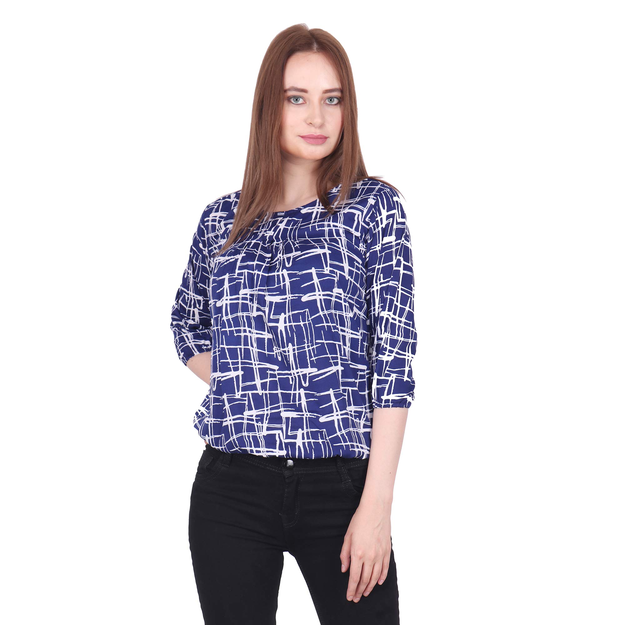 RNU Creations Stylish Fancy Zig Zac Printed 3/4 Sleev Crepe Top for Women