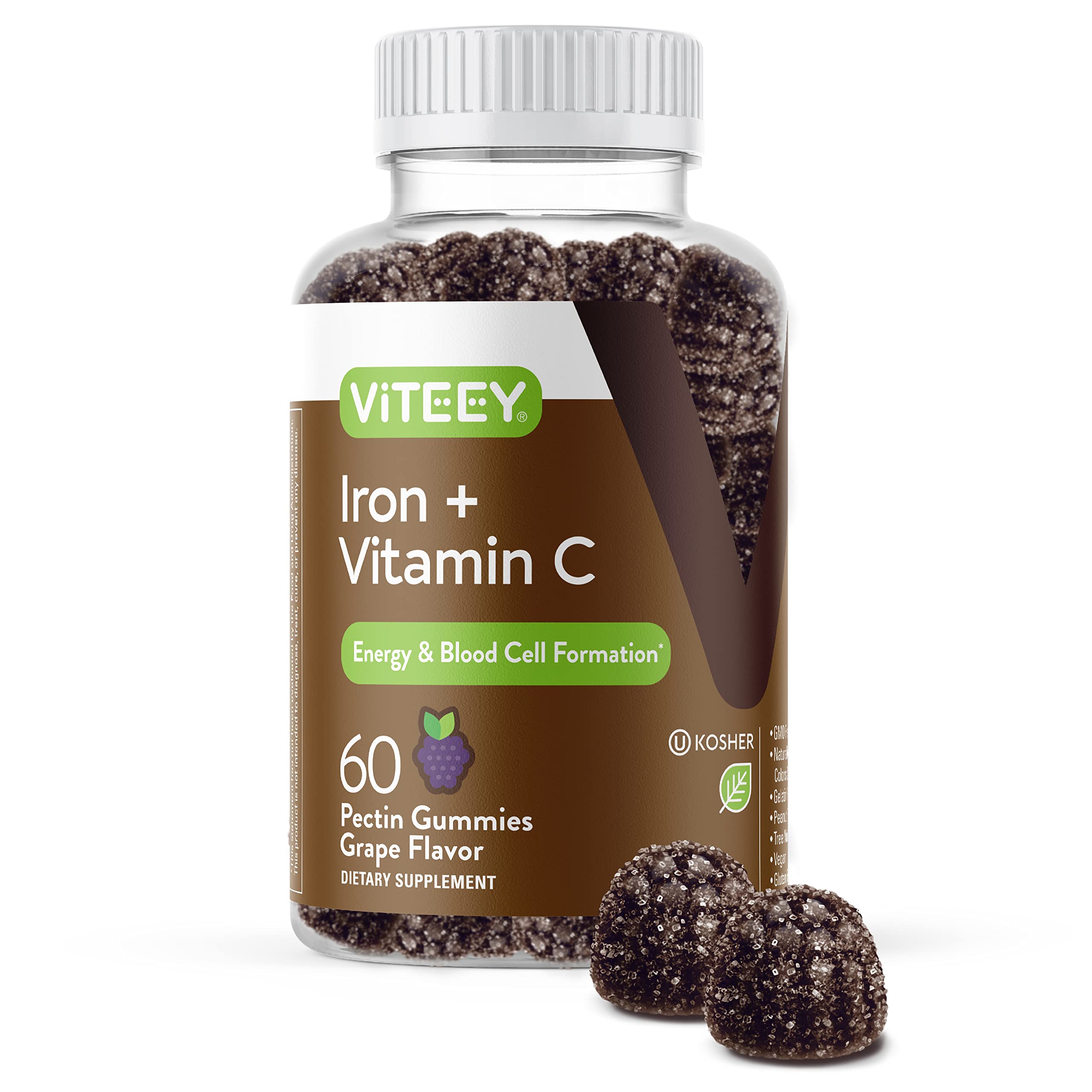 Buy Iron Gummies 20mg + C 26mg for Iron Deficiency and Anemia, Supports