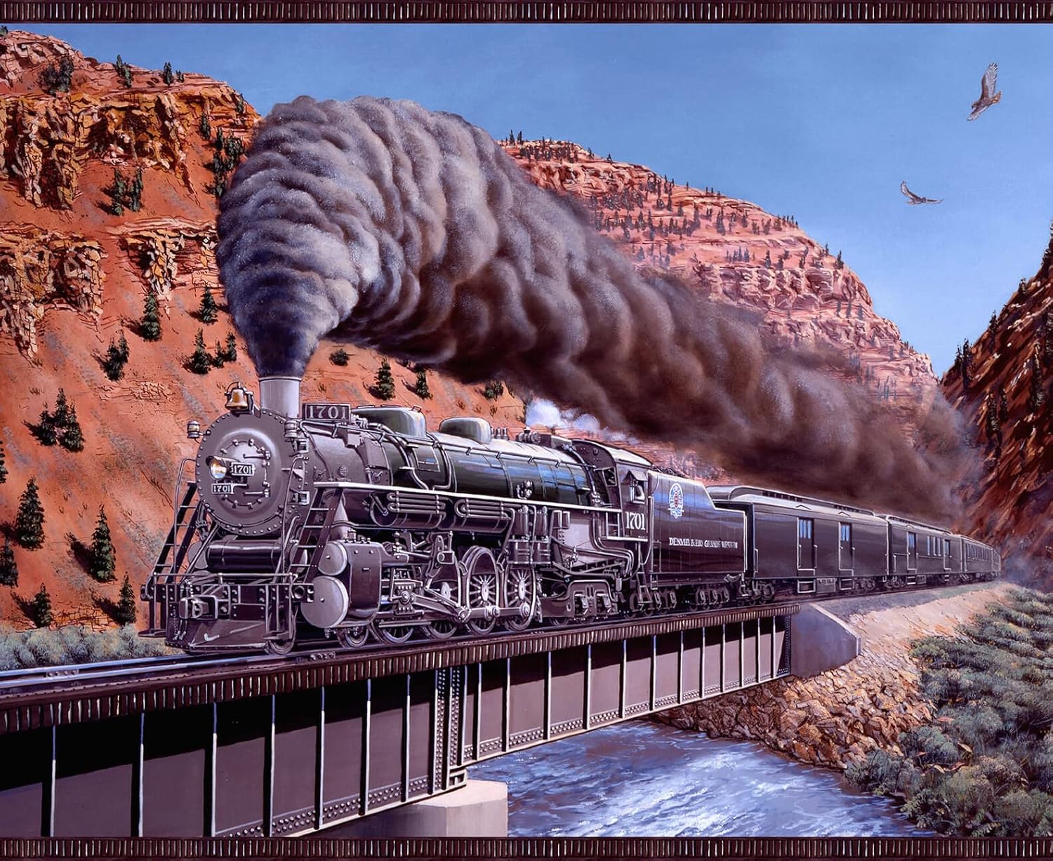 Express Tracks Train 36 Panel Brown, Fabric by The Yard