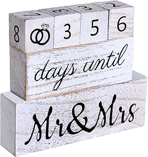 Set of 6 Wedding Countdown Calendar Block Wooden Engagement Gifts for Christmas Gifts Couples Rustic Bridal Shower Gift Wood Bachelorette Gifts for Bride Engagement Party Marriage Decor (White)