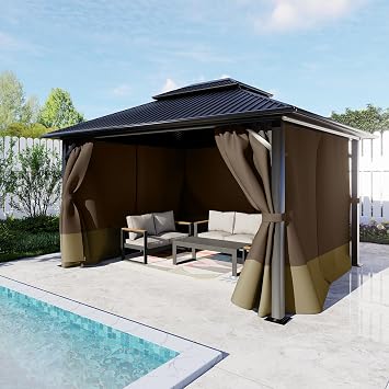 BPS 12 x 14 Gazebo Privacy Curtains with Double Zipper, 4-Panels Side Wall Universal Gazebo Side Panels Replacement for Patio, Outdoor Canopy, Garden and Backyard Curtain Only