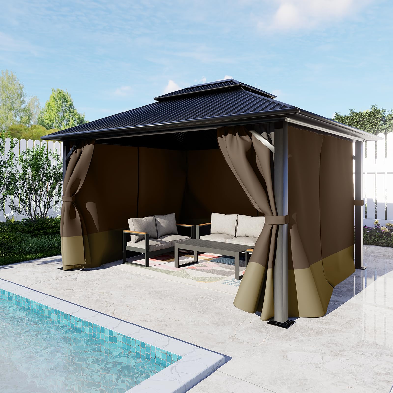 BPS 12' x 14' Gazebo Curtain Privacy 4-Panel Sidewall Outdoor Replacement Shade (Only Curtain)