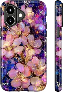 for iPhone 17 Case Cute - Stained Glass Bloom Flower - Dual-Layer Hard Shell + Silicone Cover - Aesthetic tective Phone Case for Women