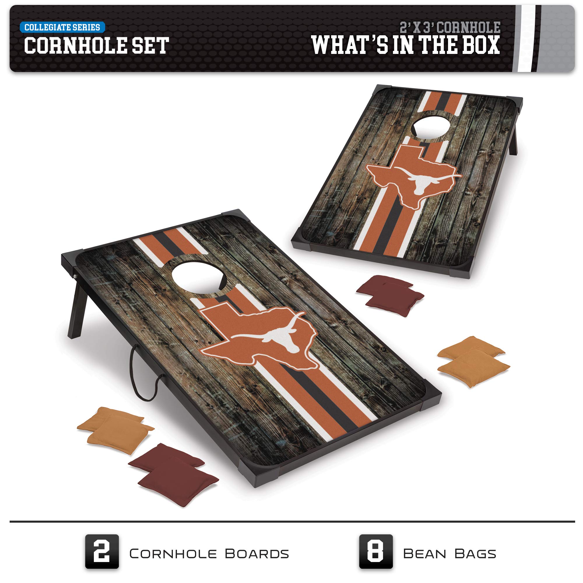 Wild Sports NCAA Texas Longhorns 2' x 3' MDF Deluxe Cornhole Set - with Corners and Aprons, Team Color