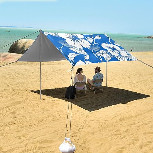 Miniatura 7 de Parasol portátil impermeable con diseño floral azul UPF50 con pala de arena para viajes familiares, picnics y campamentos para Playa en oferta