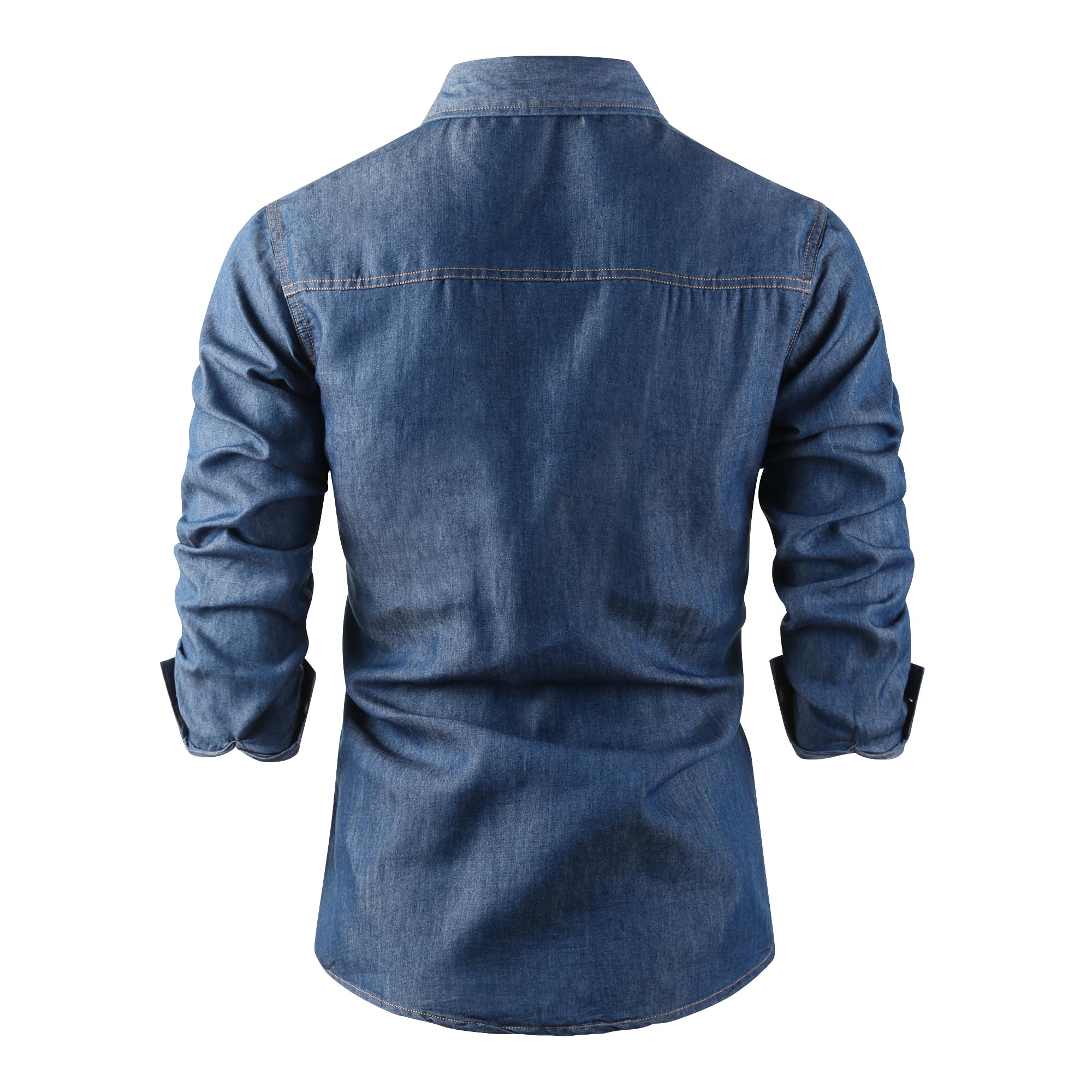 Camisa vaquera para hombre, de algodón elástico, con botones, estilo occidental, informal, con solapa