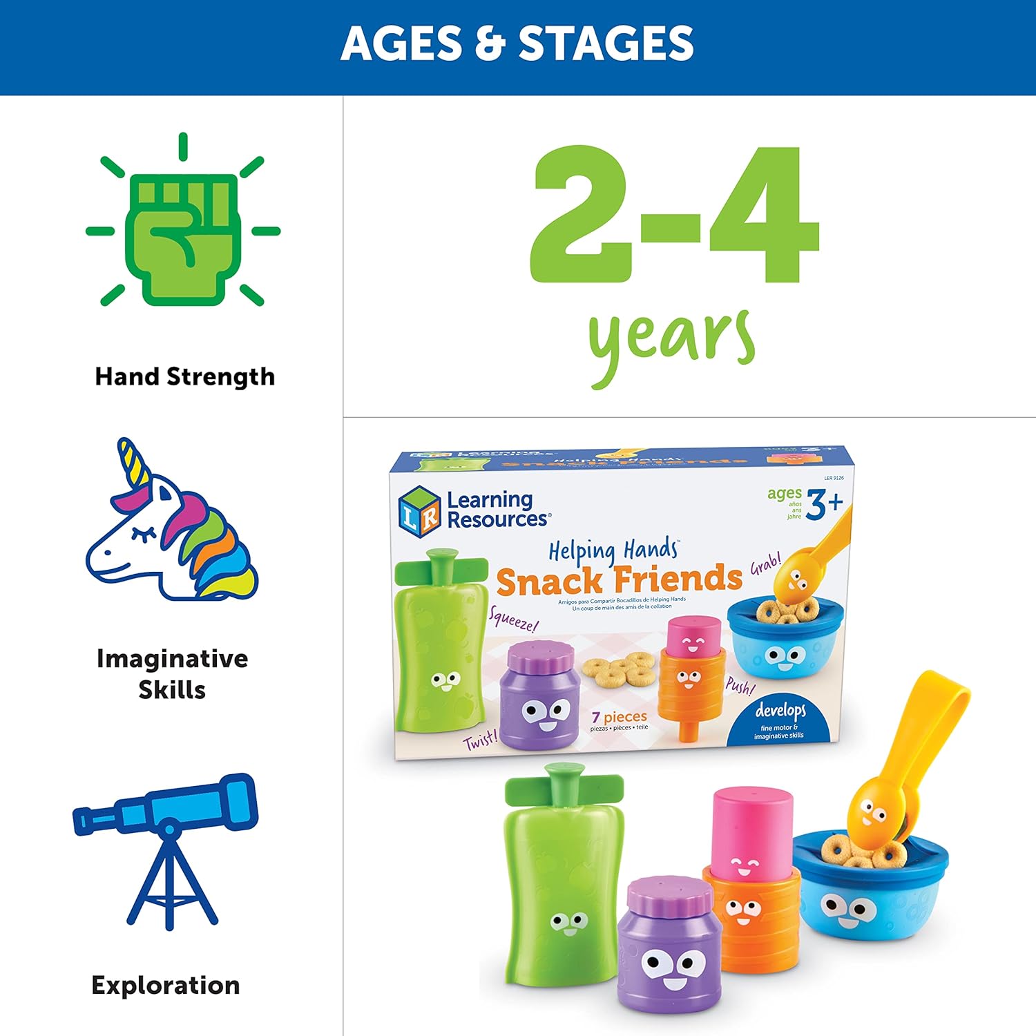 Learning Resources Helping Hands Snack Friends - 7 Pieces, Age 3+ Toddler Toys, Fine Motor Fun, Preschool, Fine Motor Skills, Toddler Activities - Image 5