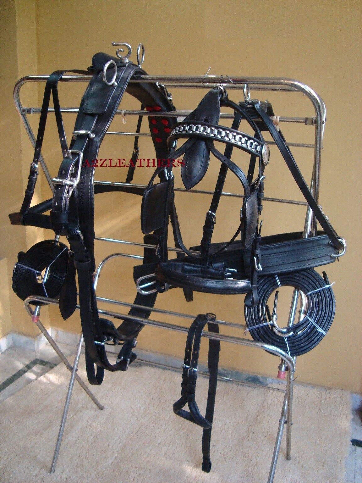 Leather Ride Leather Driving Harness Premium Quality Harness for Single Horse cart (Black)