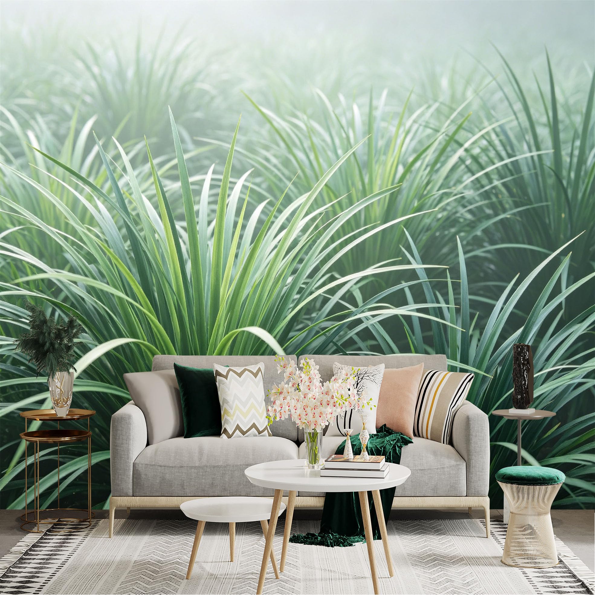 Lnzczhyre Dbh260521677 Custom Size Wall Sticker Mural， Lush Tropical Leaves， Morning Mist， Nature Foliage， Botanical View， For Wall Decoration， Peelandstick Wall Decals.
