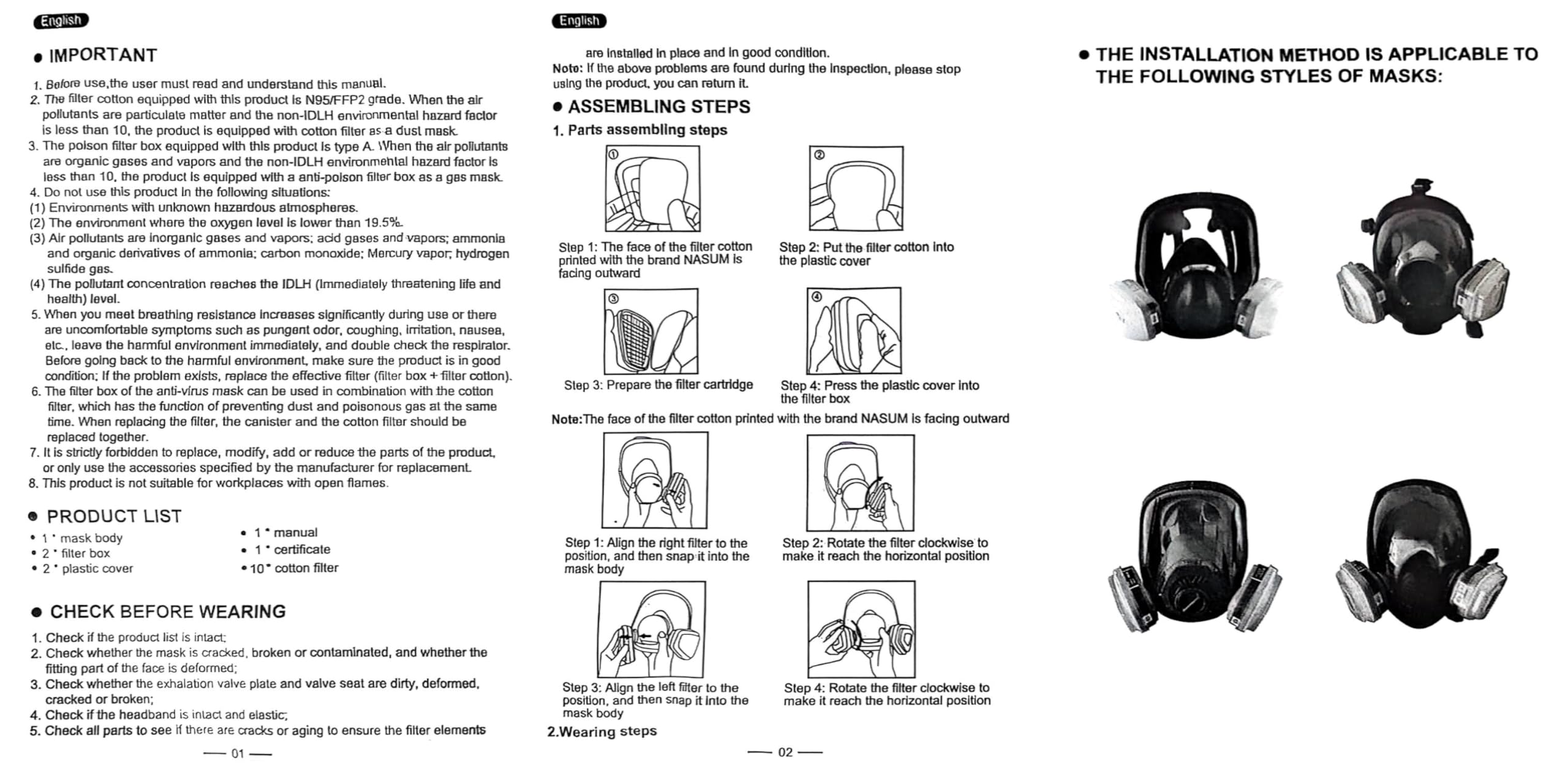 Masque respiratoire réutilisable complet pour le visage, masque à gaz, masque intégral avec filtre, masque industriel anti-poussière pour pulvérisation, ponçage, peinture, polissage, soudage avec 22