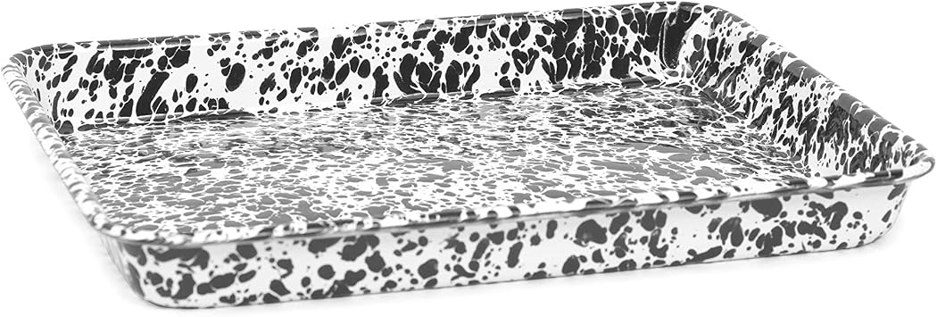 Enamelware Small Rectangular Tray, 11.25 x 9 inches, Black/White Splatter (Single)