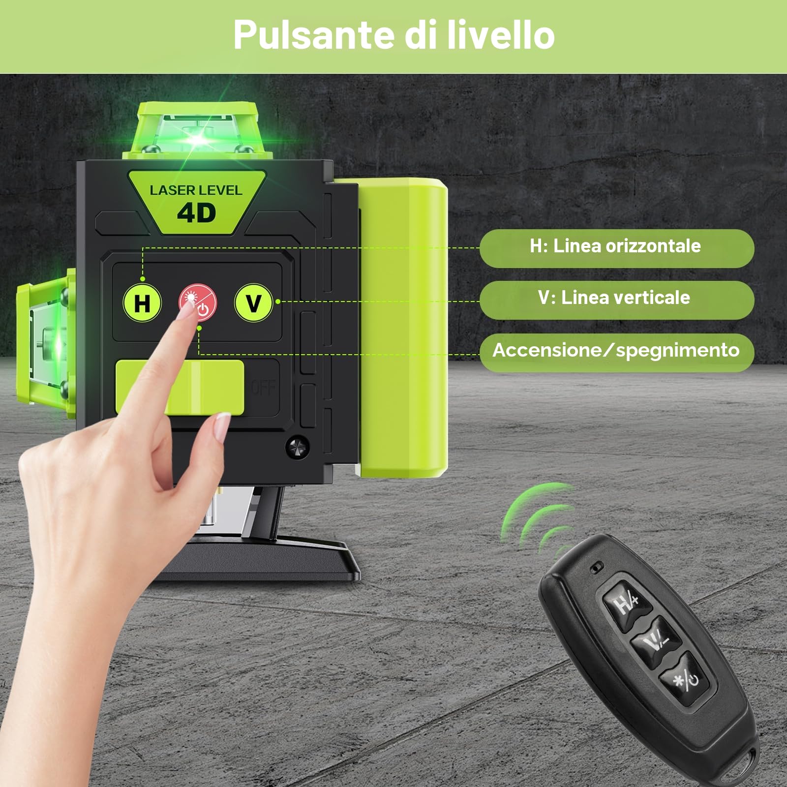 Livella Laser Autolivellante 16 Linee, 4 X 360 °Livello Laser Autolivellante Verde, 2 x Batterie, Autolivellante, Supporto rotante, Telecomando Cabina di rilevamento