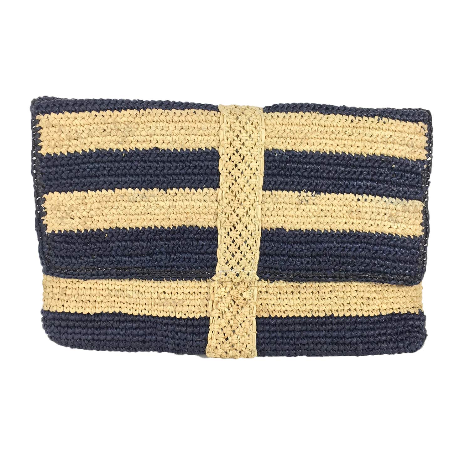 Mar Y Sol Teresa Striped Raffia Straw Clutch, Natural/Navy, Natural/Navy, One Size