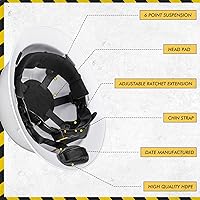 Vista 4 de 10 Pack Casco de ala completa, Casco de construcción blanco, Casco de seguridad HDPE con suspensión de trinquete ajustable de 6 puntos para hombres