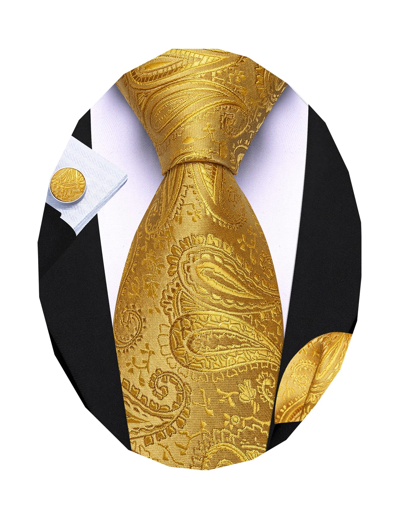 Barry.Wang Men Tie Sets Paisley Silk Necktie Pocket Square Cufflinks