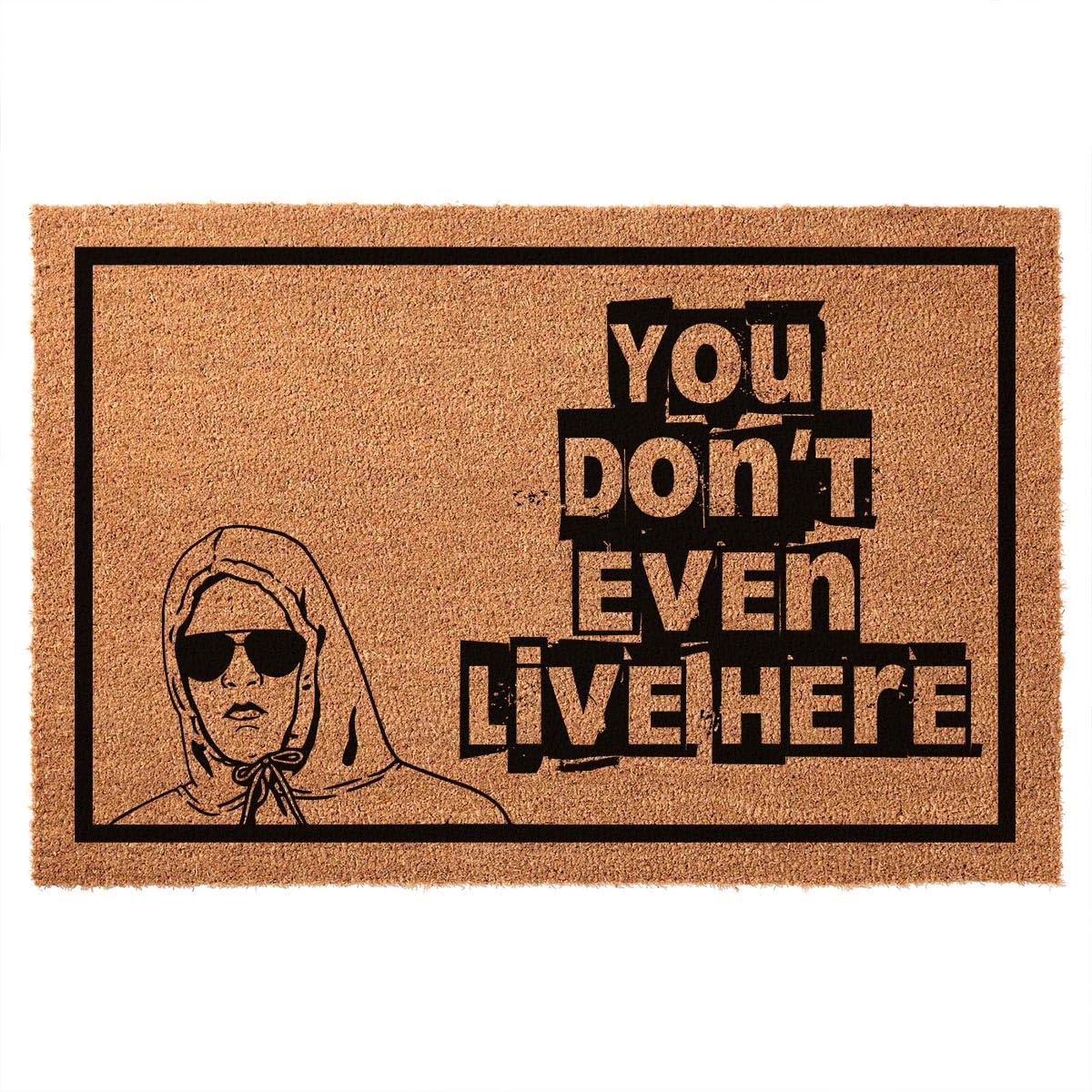 Funny Coir Doormat You She Don't Even Live Here Front Door Decor Mat for Entryway Outdoor Mat with Heavy Duty Front Porch Welcome Mats Coconut Brown