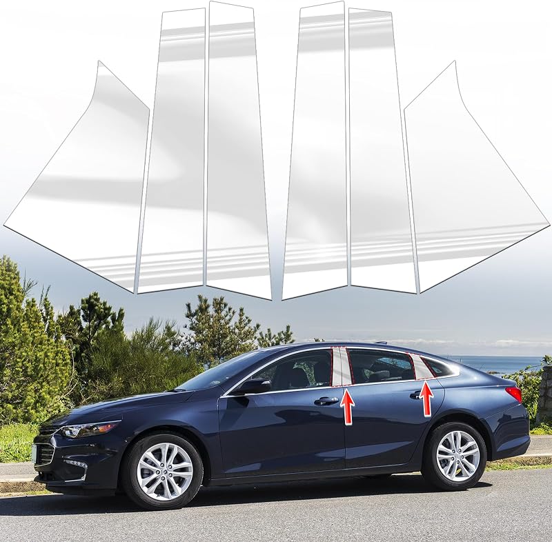 Moldura de acabamento cromada para coluna da janela da porta AMSPRAC Chevrolet Malibu 2016–2021 – 6 peças
