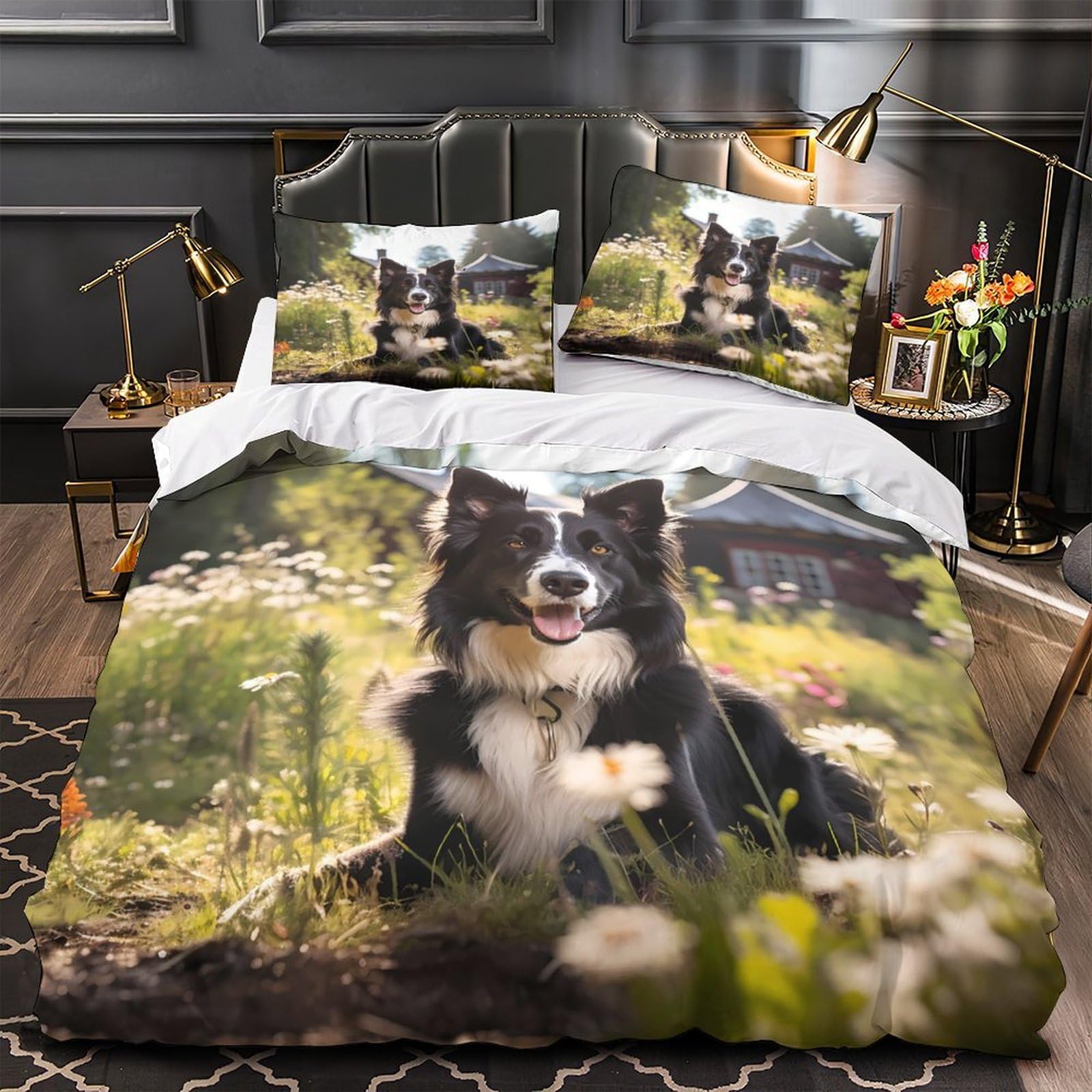Parure de lit Border Collie ultra douce et résistante en microfibre King 220x240cm