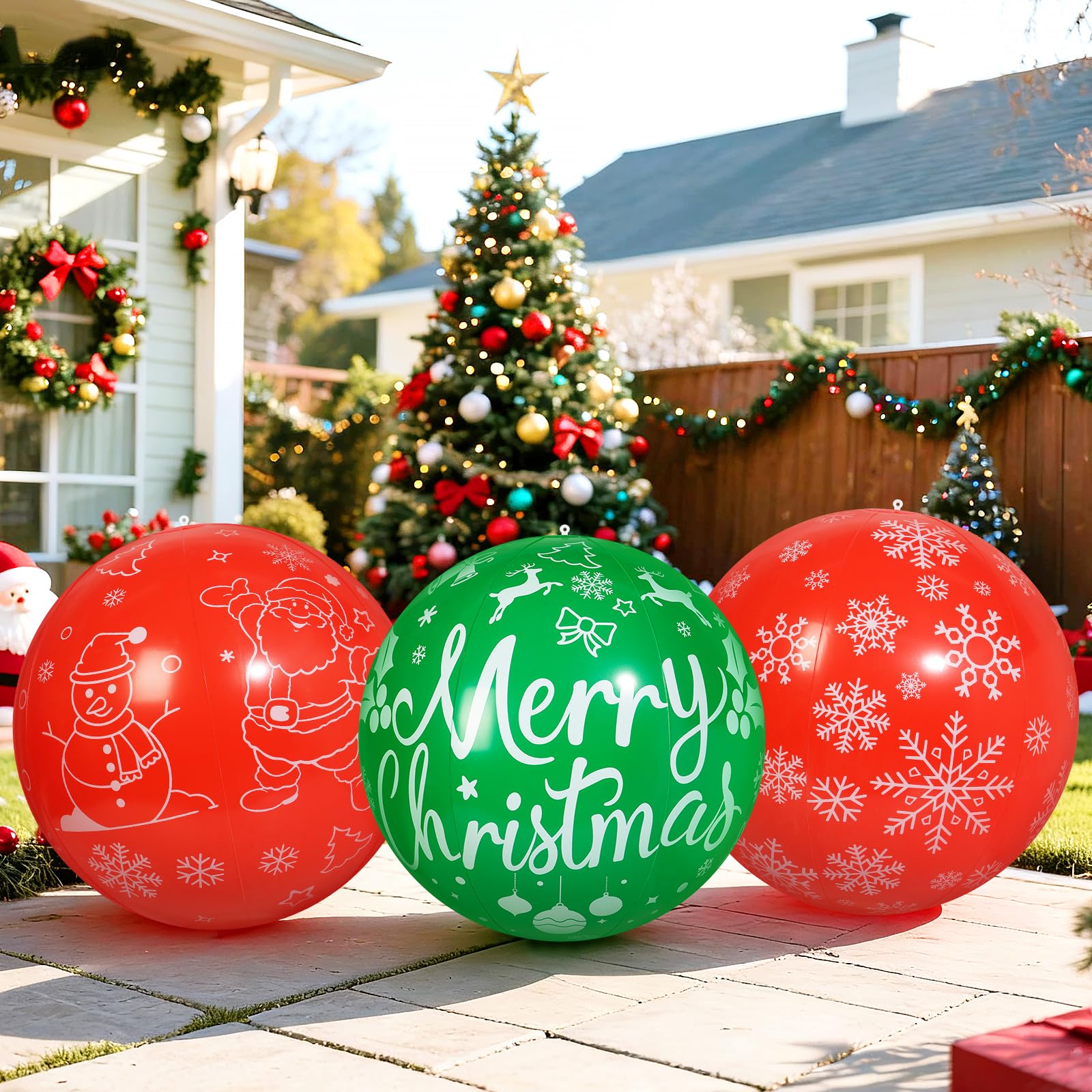 Bolas inflables de Navidad PVC 81 cm 3 piezas decoración exterior jardín