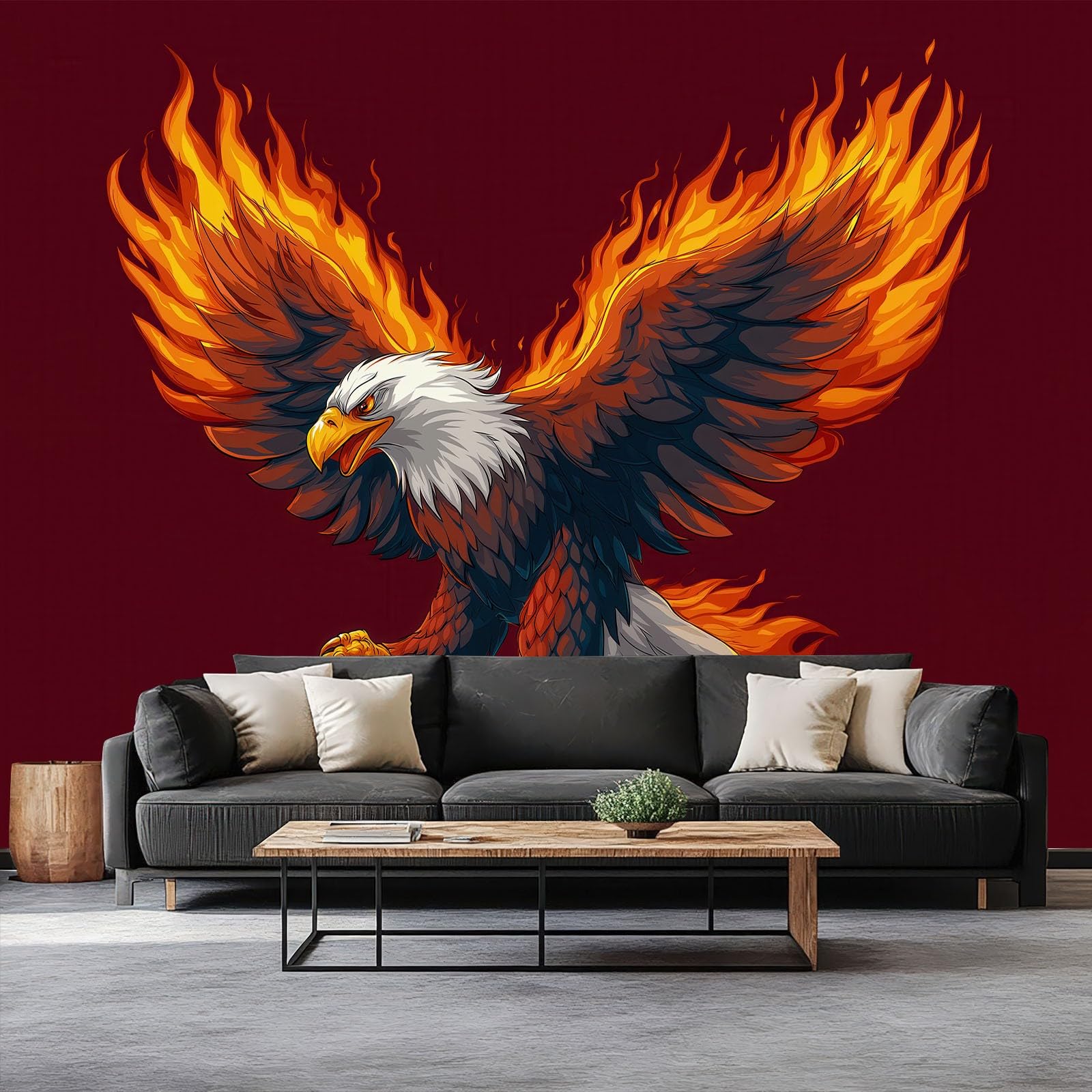 Papier peint intissé aigle feu panoramique 500x280 cm pour grand décor mural de salon