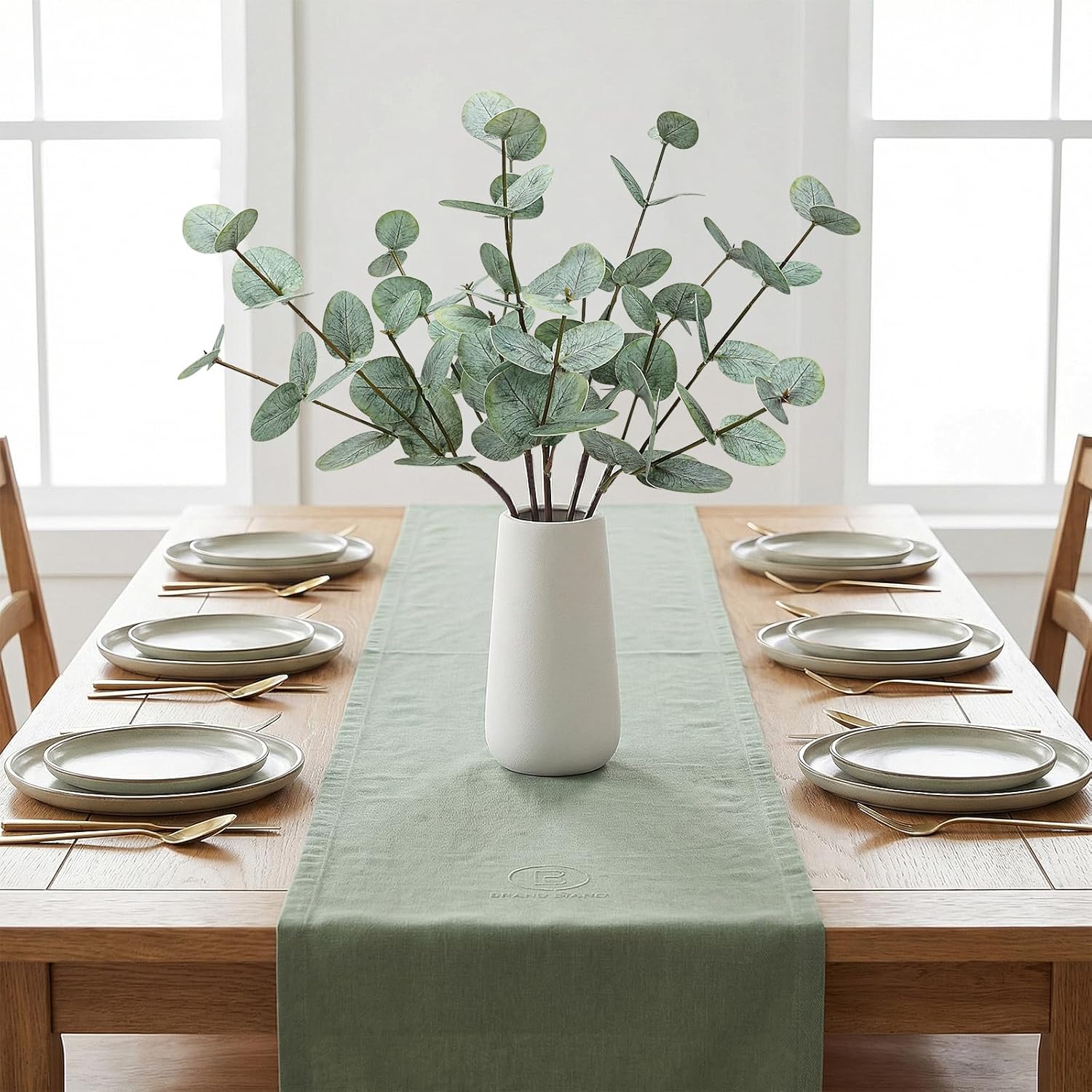 Eucalyptus Stems in Vase, Artificial Eucalyptus with Ceramic Vase Fake Leaves Plant Faux Greenery for Bathroom Farmhouse Desktop Coffee Table Home Office Decor