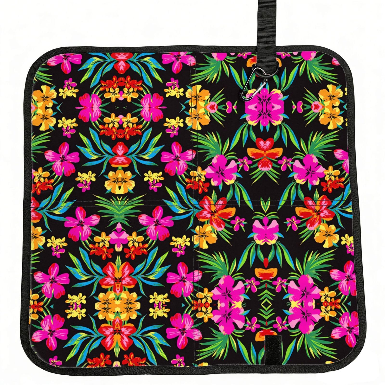 DIEzig Hawaiian Flower Printed Compact Foldable Sitting Pad Oxford Base, Portable Cushion for Fishing Sports Events