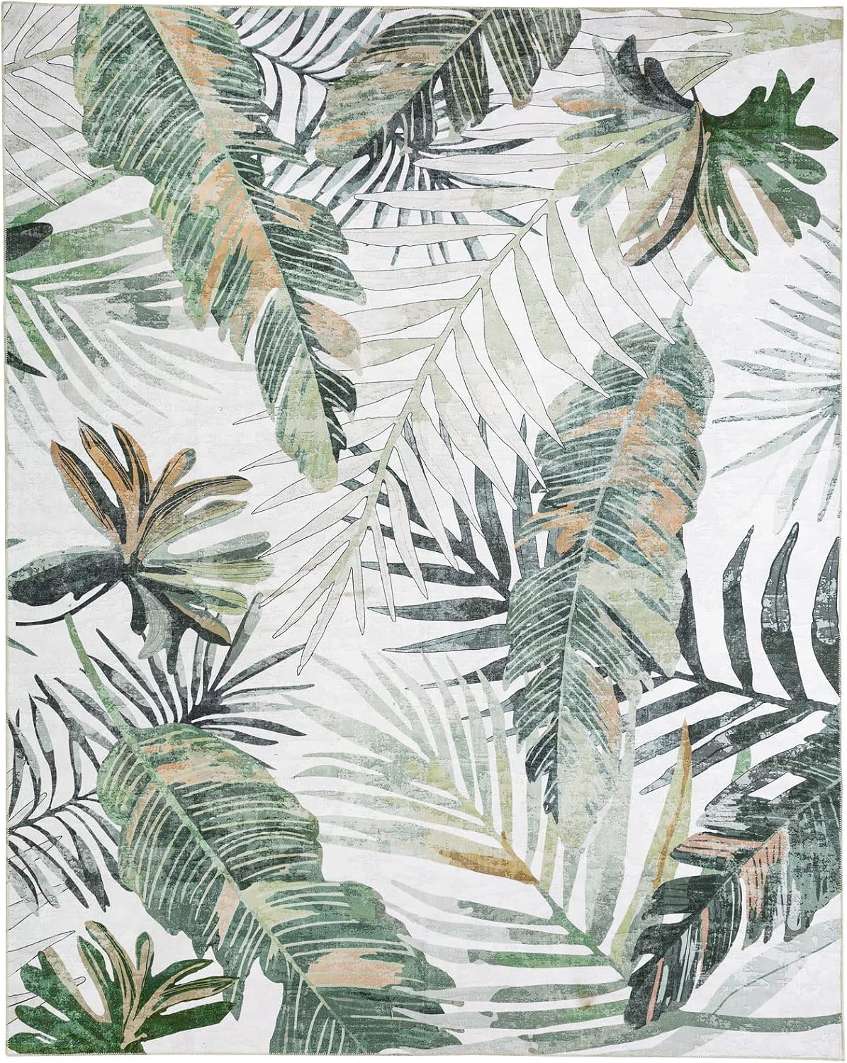 DECOMALL Jasmine Washable Area Rugs 8x10ft, Tropical Plant Non Slip Rug, Soft and Thin Large Carpet for Living Room Bedroom,8x10ft Green/Multi