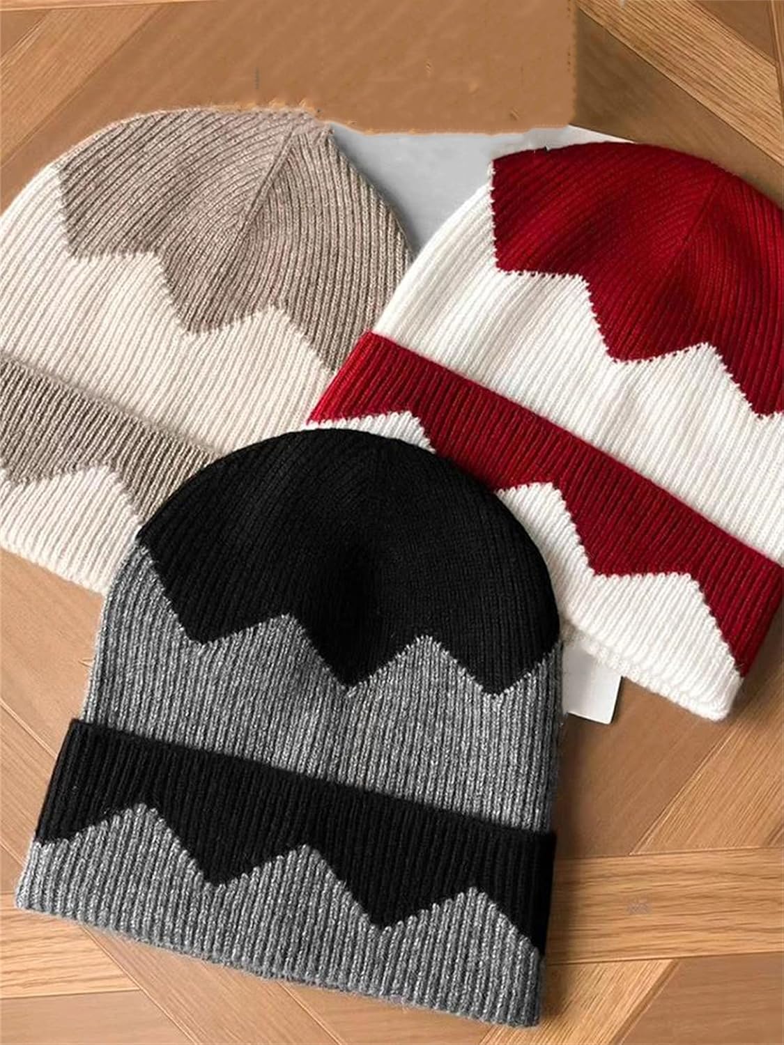 Women's Slouchy Casual Knitted Beanies Men's Color Block Soft Warm Winter Cold Weather Skull Cap Stretchy Hat